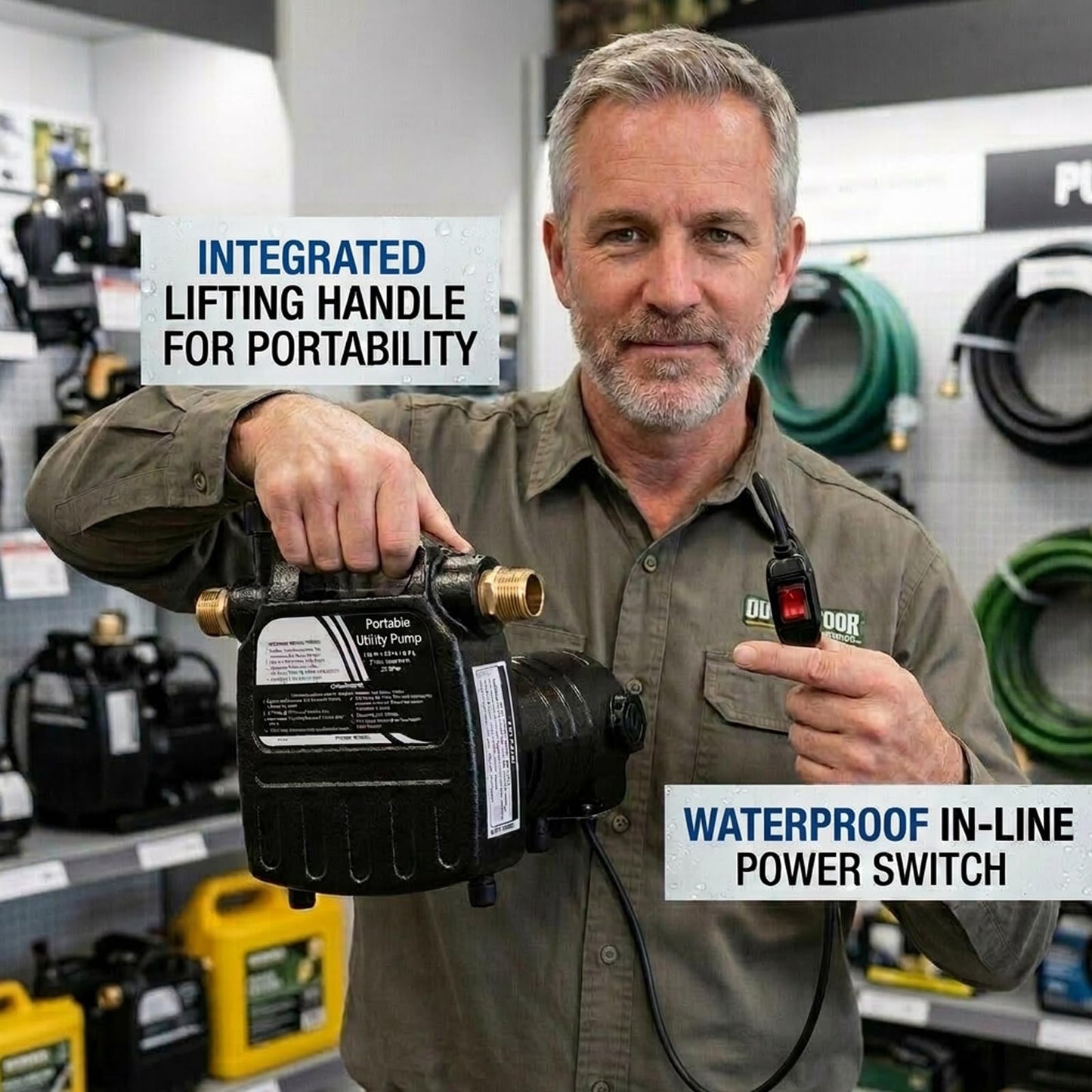 TOPWAY Cast Iron Water Transfer Pump, 115V 1/2HP 1500 GPH Portable High Pressure Electric Utility Water Pump with ON/OFF Switch, for Garden, Rain Barrel, Pool, Pond, Hot Tub, Aquarium Draining