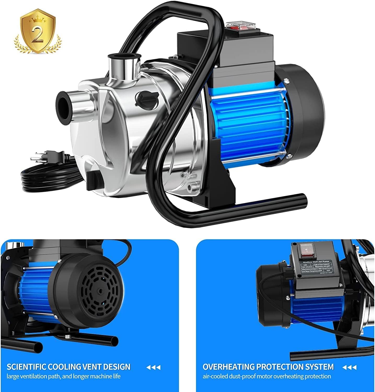 PANRANO Water Transfer Pump 110V Shallow Well Pump 1.6HP 1800GPH Electric Portable Garden Pressure Booster Pumps for Pool Draining Farm Irrigation Lake Lawn Sprinkler System