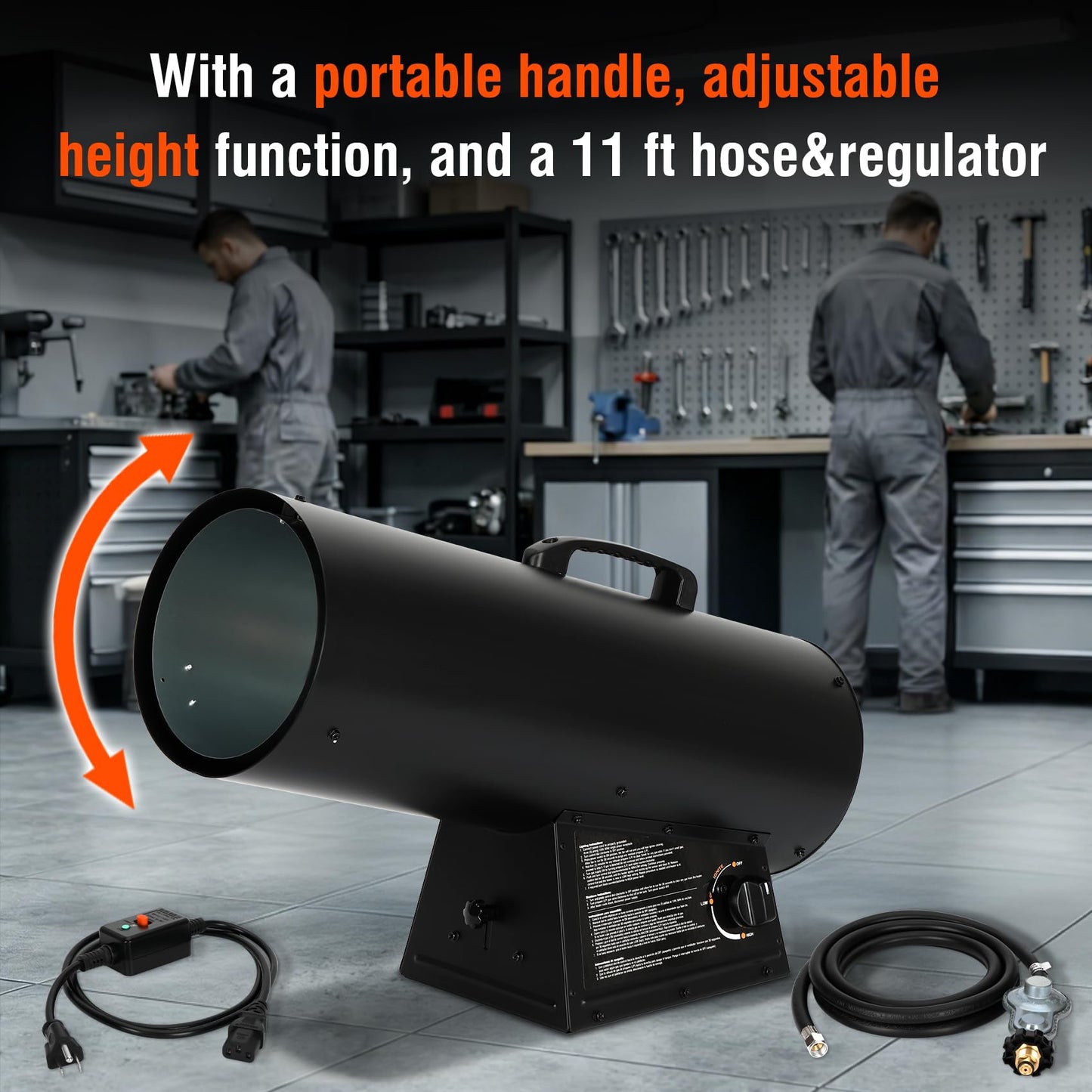 150,000 BTU Forced Air Propane Heater, for Garages, Construction Sites, Jobsite, Portable Torpedo Heater for Jobsite with 11FT Hose, Regulator, Automatic Overheat Protection Device, CSA Certification