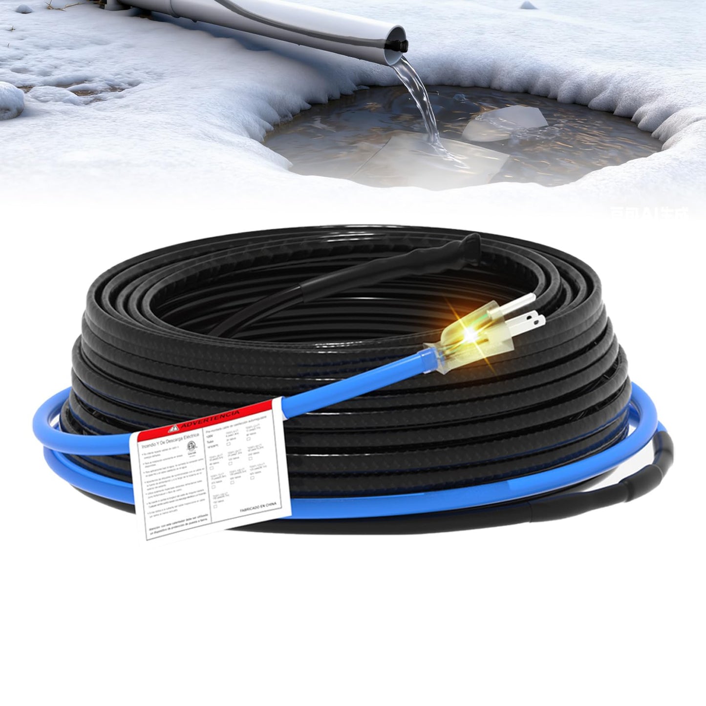 TOPDURE Sewage Pipe Heating Cable 150 FT 120V Self-Regulating for Freeze Protection in Wastewater Systems, Sump Pumps and Roof De-Icing with Fluoropolymer Corrosion-Proof Technology