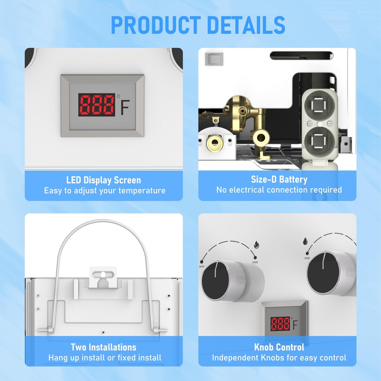 Tankless Water Heater, VANSTON Propane Water Heater Outdoor, 1.45GPM Portable Water Heaters, Instant Hot Water Heaters, Overheat Protection, Easy Installation, Lightweight with Handle for RV, Camping