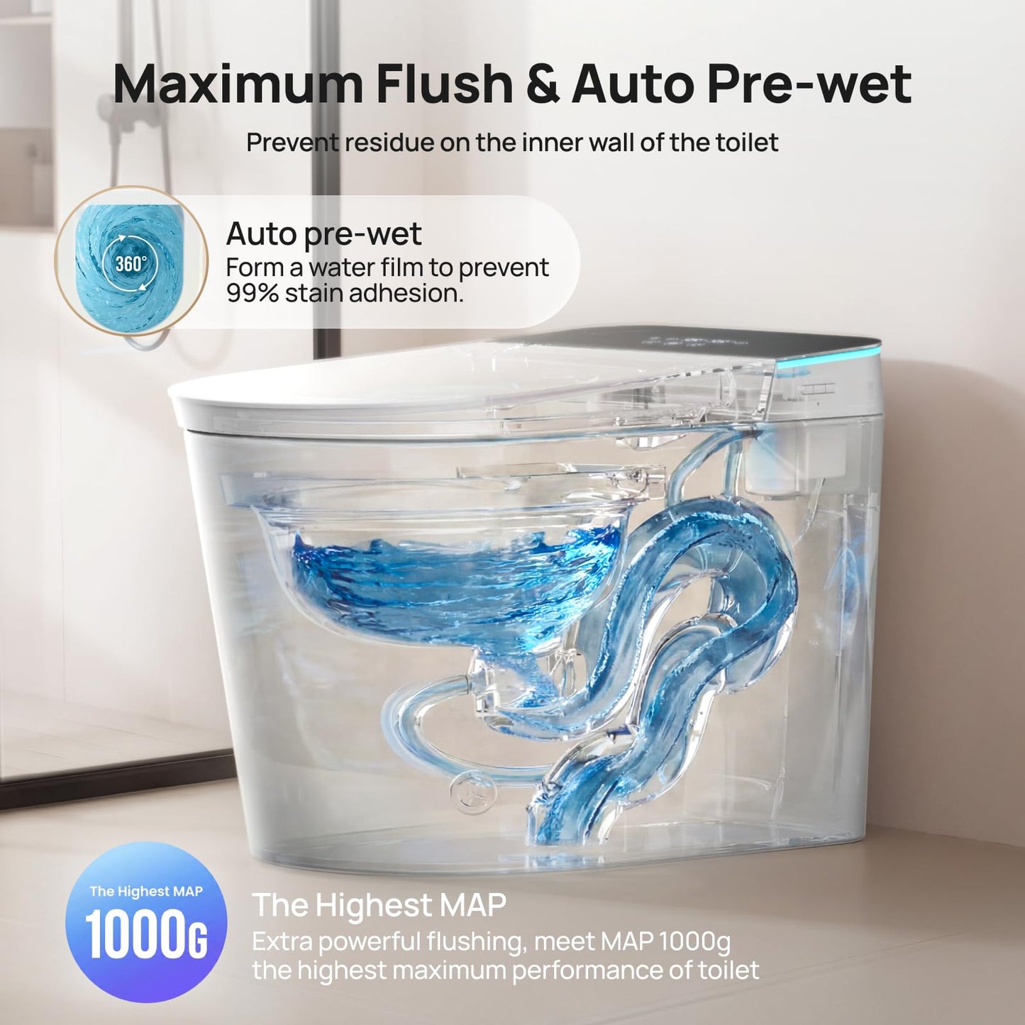 Smart Toilet with Bidet Built-in: Gentle Wash Bidet Toilet with Dryer, Dual Flush One Piece Toilet with Child Mode, Foam Shield, Heated Seat, Foot Sensor, UV-C Night Light, Pre-wet, Auto Lid/Seat