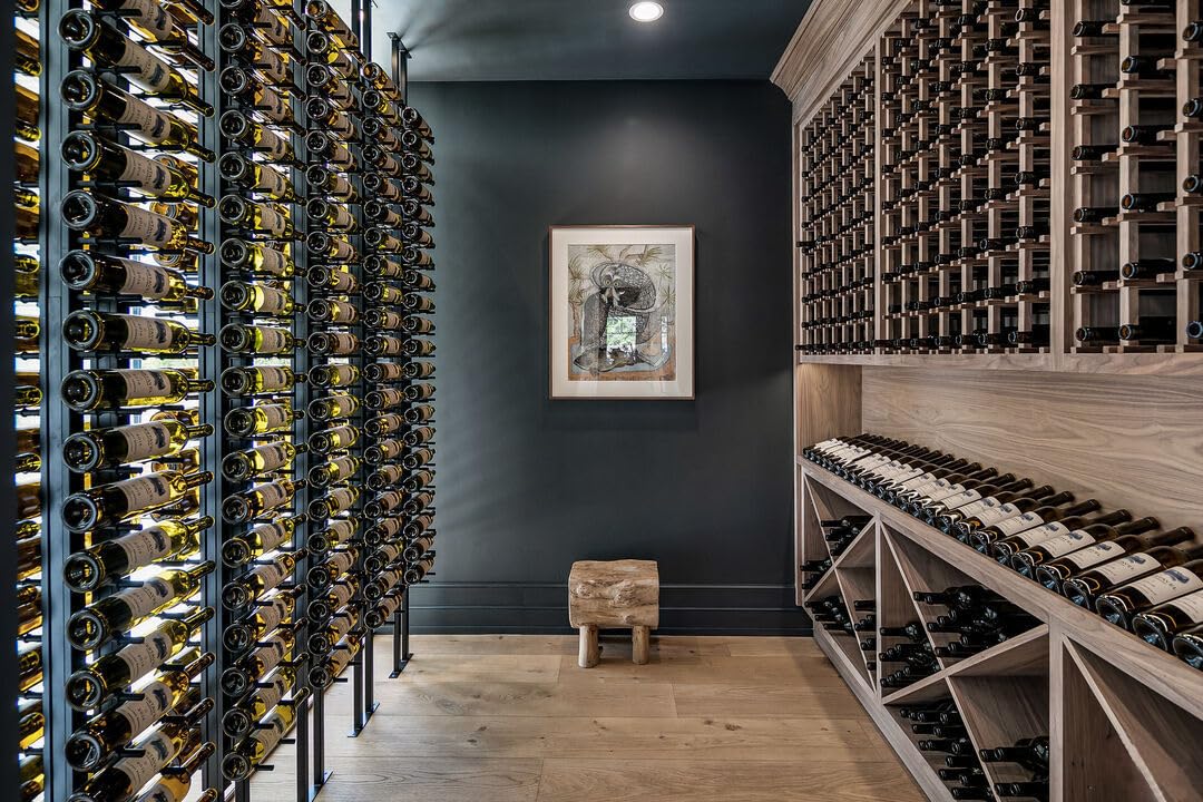 Ultra Wine Racks Floor-to-Ceiling Mount Display (2 Side, Single Deep, Black, Holds 42 Wine Bottles) - Modern Metal Wine Storage for Wine Cellars, Home Bars, Kitchens, and Dining Rooms