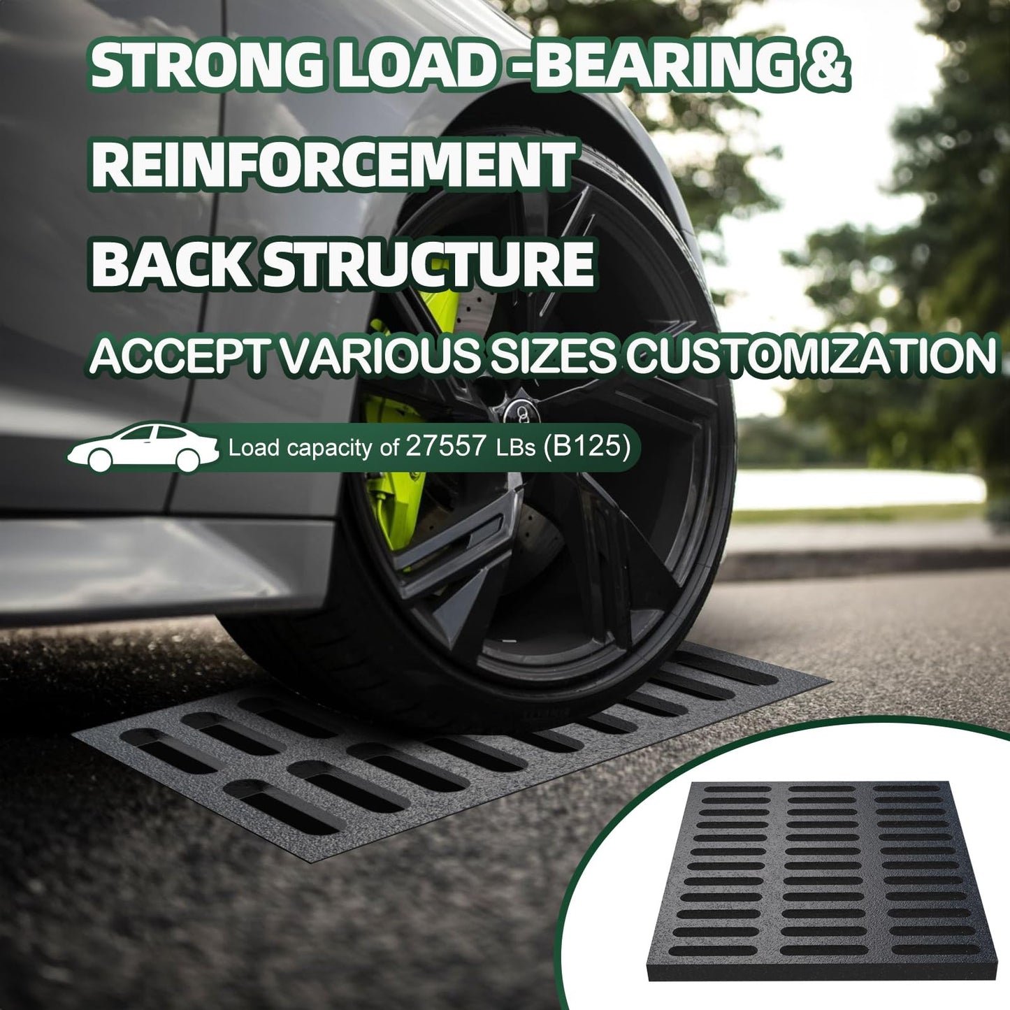 Cast Iron Drain Grate, 28 * 28in Outdoor Drain Cover, Heavy Duty B125 Class Channel Grate, Black Square Drainage Grate, Metal Sewer Grate for Concrete Floor, Yard, Driveway & Garage.