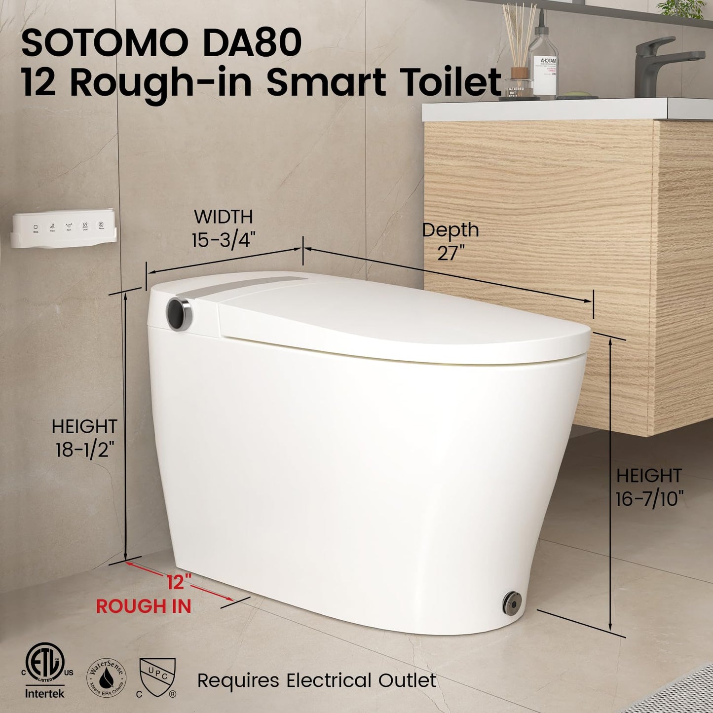 DA80 Smart Toilet with Bidet, One Piece Bidet Toilet with Water Tank & Pump, Elongated Heated Seat, 1.06 GPF Auto Flush, Warm Water, Remote Control, Foot Kick Blackout Flush Deodorization