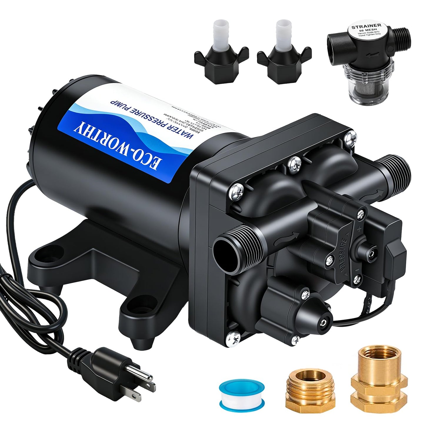 ECO-WORTHY 110V AC Fresh Transfer Diaphragm Water Pump On Demand 5.5GPM 70PSI High Pressure Water Booster Pump 110 Volt with Pressure Switch for Irrigation Garden Hose Sprinkler Home RV