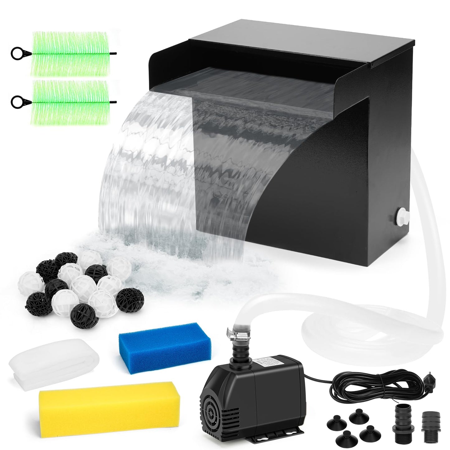 Pond Waterfall Spillway Kit with 800 GPH Pump, 5-Layer Filtration system, 9.8FT Oxford Hose, Complete Pond Kit for Outdoor Ponds, Koi Pond Waterfall Kit, Fountain Feature (12"L x 10.4"W x 12.5"H)