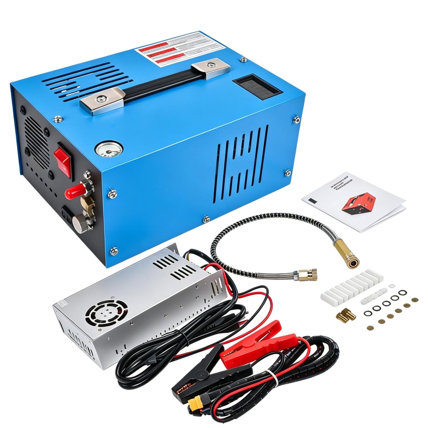 PCP Air Compressor 4500PSI/30Mpa, 12V DC/110V AC High Pressure Air Pump with Built-in Converter, Water/Oil-Free with Oil-Moisture Filter, for PCP Air Rifle Pistol Paintball Scuba Tank, Blue Mixizap