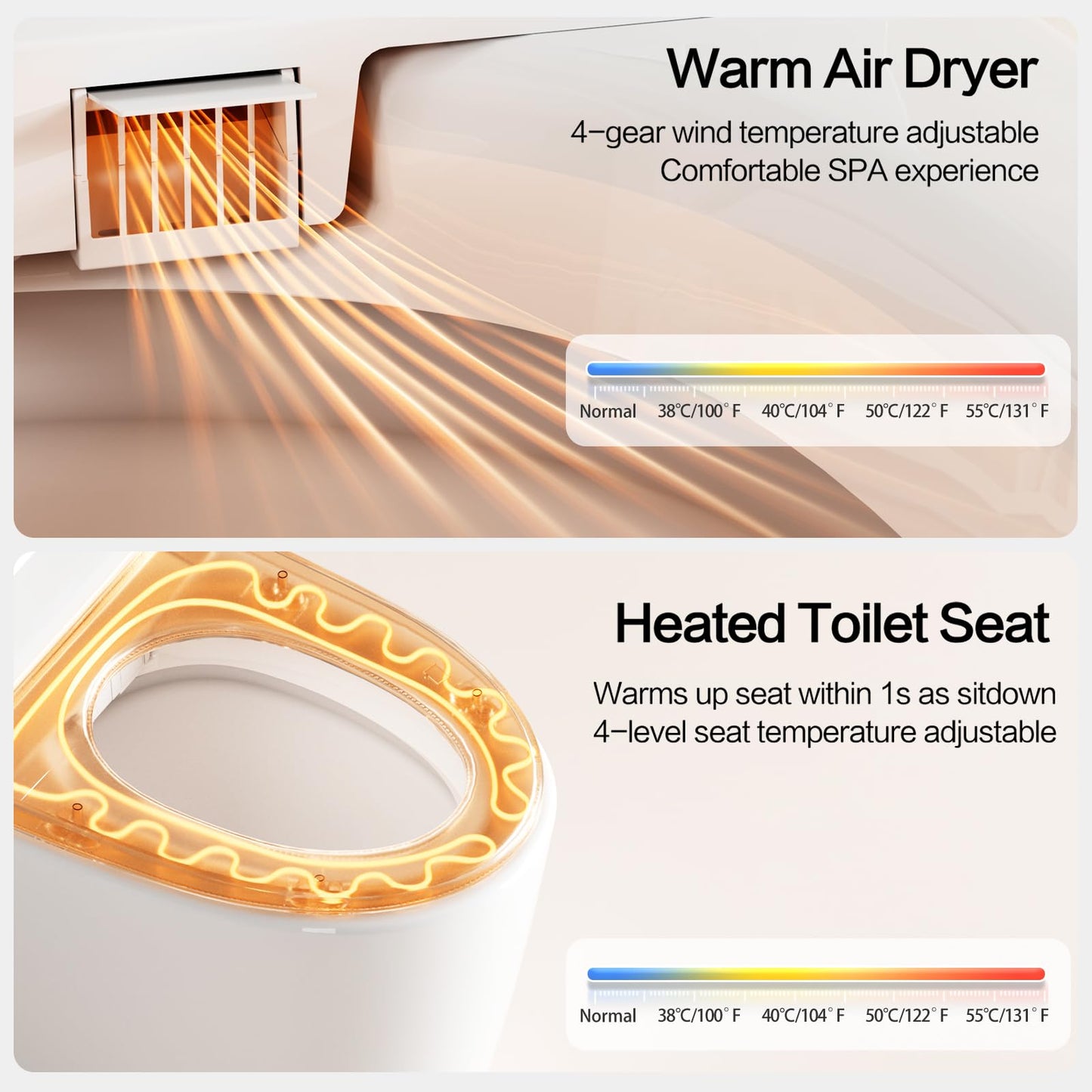 Smart Bidet Toilet, One Piece Elongated Heated Toilet with Auto Open Close,Auto Flush,Foot Sensor,Warm Water Wash,Air Dryer,Self-Cleaning Nozzle,ADA Compliant Height, Tankless Modern Bathroom Toilet