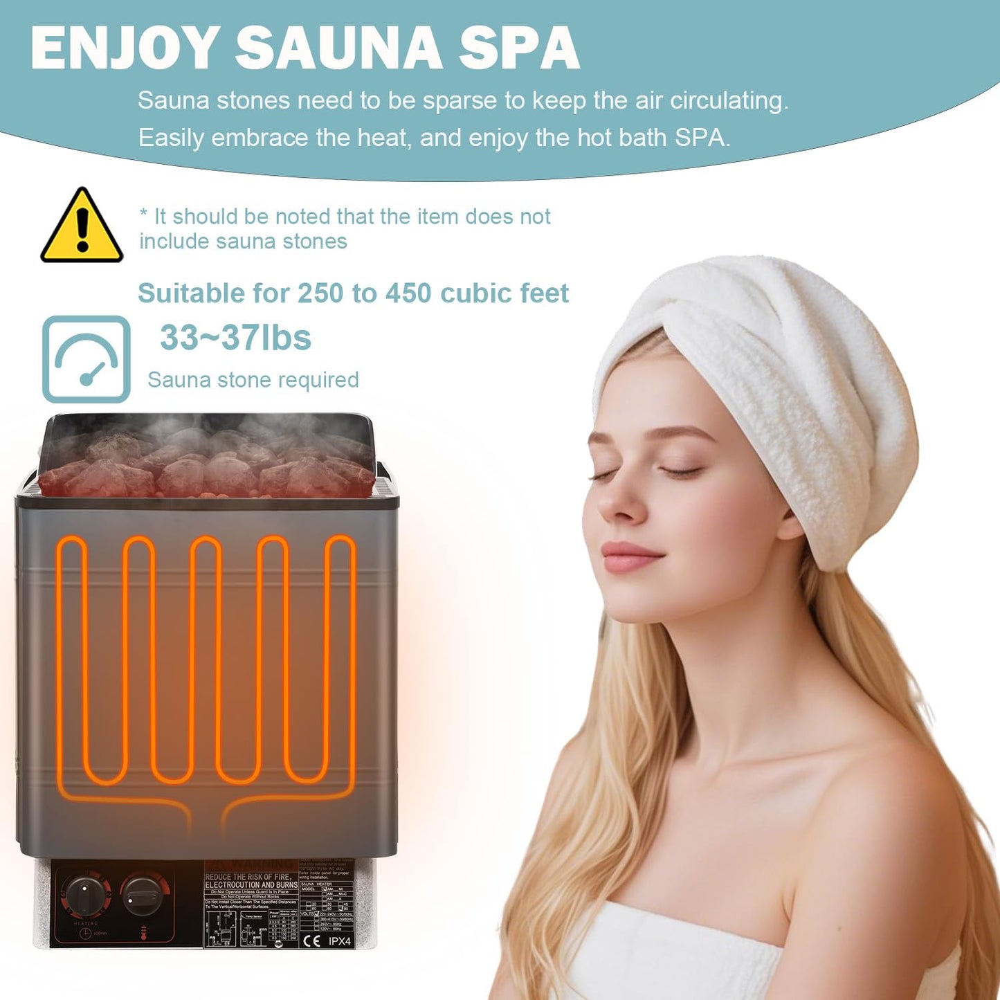 Vanbolt Sauna Heater-Electric Sauna Heaters 220V 9KW，Dry Sauna Heater with Built-in Controller，Suitable for SPA Houses,Home,Hotels Dry Saunas Built-in Controller,Suitable 420 Cu.Ft (9KW 220V)