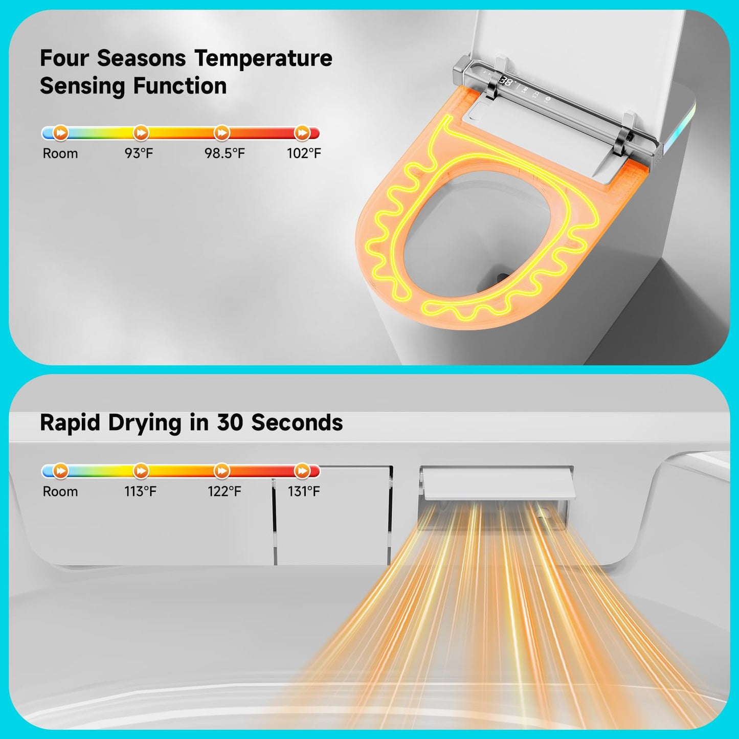 Smart Toilet with Tank Built in, Elongated Bidet Toilet with 1000g MAP Powerful Flush, ADA Comfort Height, Auto Open/Close Lid, UV-C Light, Foam Shield, Heated Seat, Warm Water, Dryer