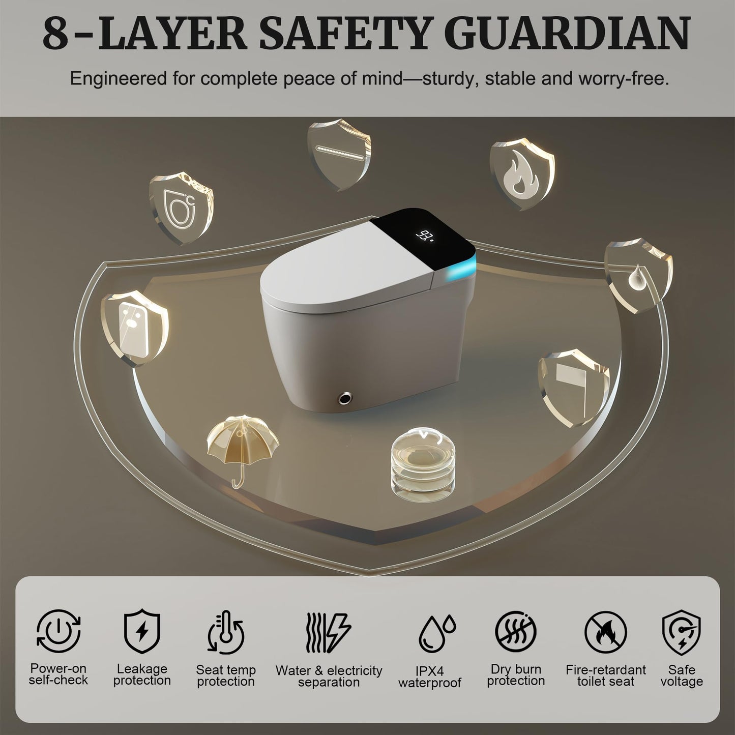 Smart Toilet with Auto Flush and Heated Seat, Electric Tankless Toilets with Dual Flush Remote - Pre-Wetting, One Piece Toilet for Bathrooms Soft-Close Seat & Lid, Night Light, LED Display