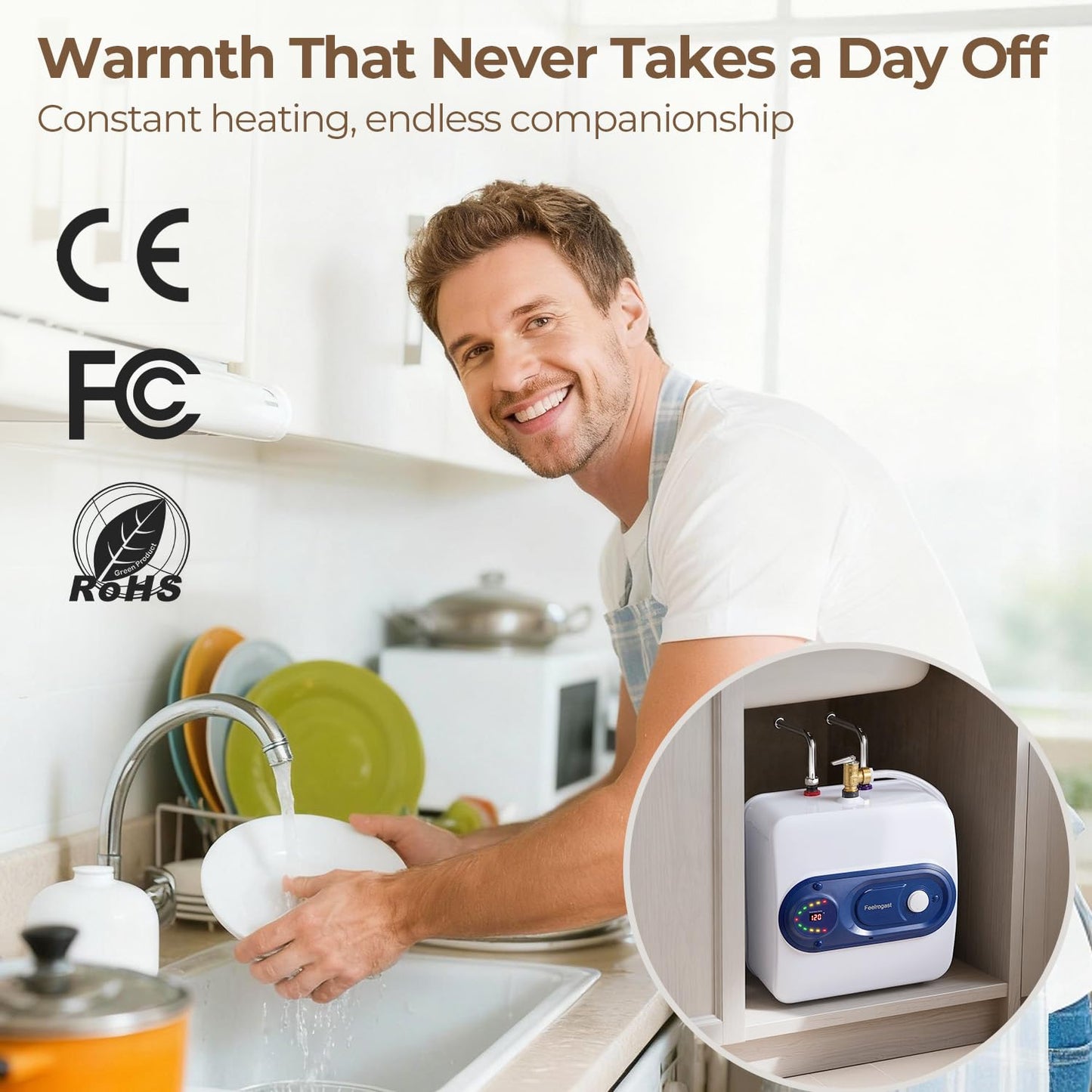 Electric Tank Water Heater, 4-Gallon Under Sink Instant Hot Water Tank，Equipped with Digital Temperature Display for RV, Camper, Kitchen, Food Truck，Wall or Floor Mounted, Blue