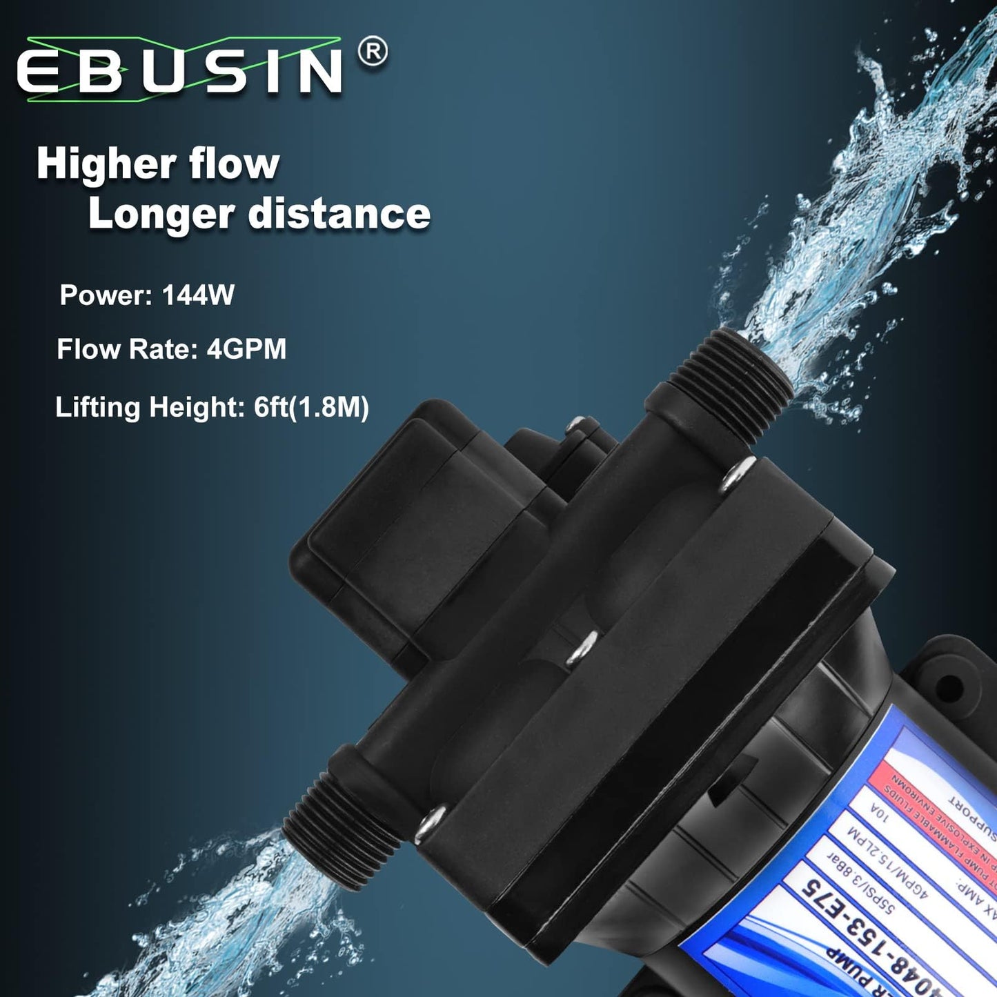 RV Water Pump Replace for 4048-153-E75 ，12V 4 GPM, 55 PSI, 10 Amps Automatic Demand Diaphragm Pump,Compatible with RV Caravan Marine Yacht