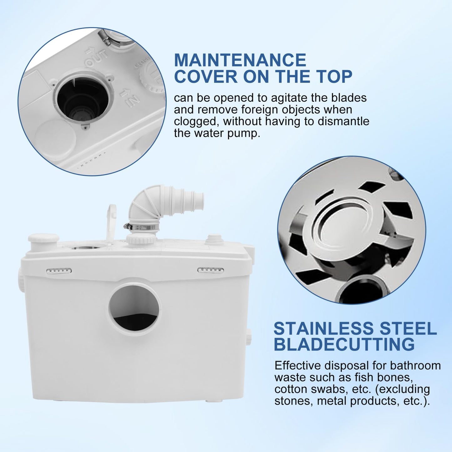800W Macerator Pump for Macecrating Toilet Sewerage Sump Pump for Basement Room Toilet Upflush Waste Water Marine Toilet Disposal Laundry Sink Shower