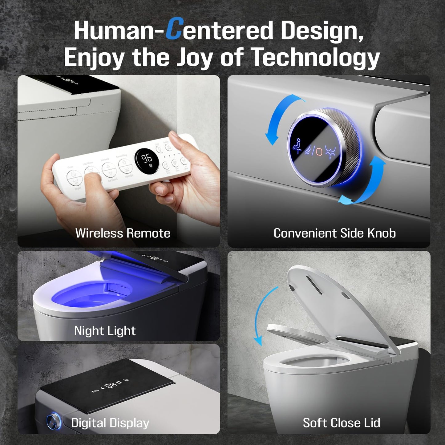 Smart Toilet with Bidet Built In, Heated Seat & Dual Auto Flush, Foot Sensor, Tankless Modern Elongated Electric Toilet with Warm Water Wash, Air Dryer, LED Display & 1000g MaP Flush, 1.28 GPF