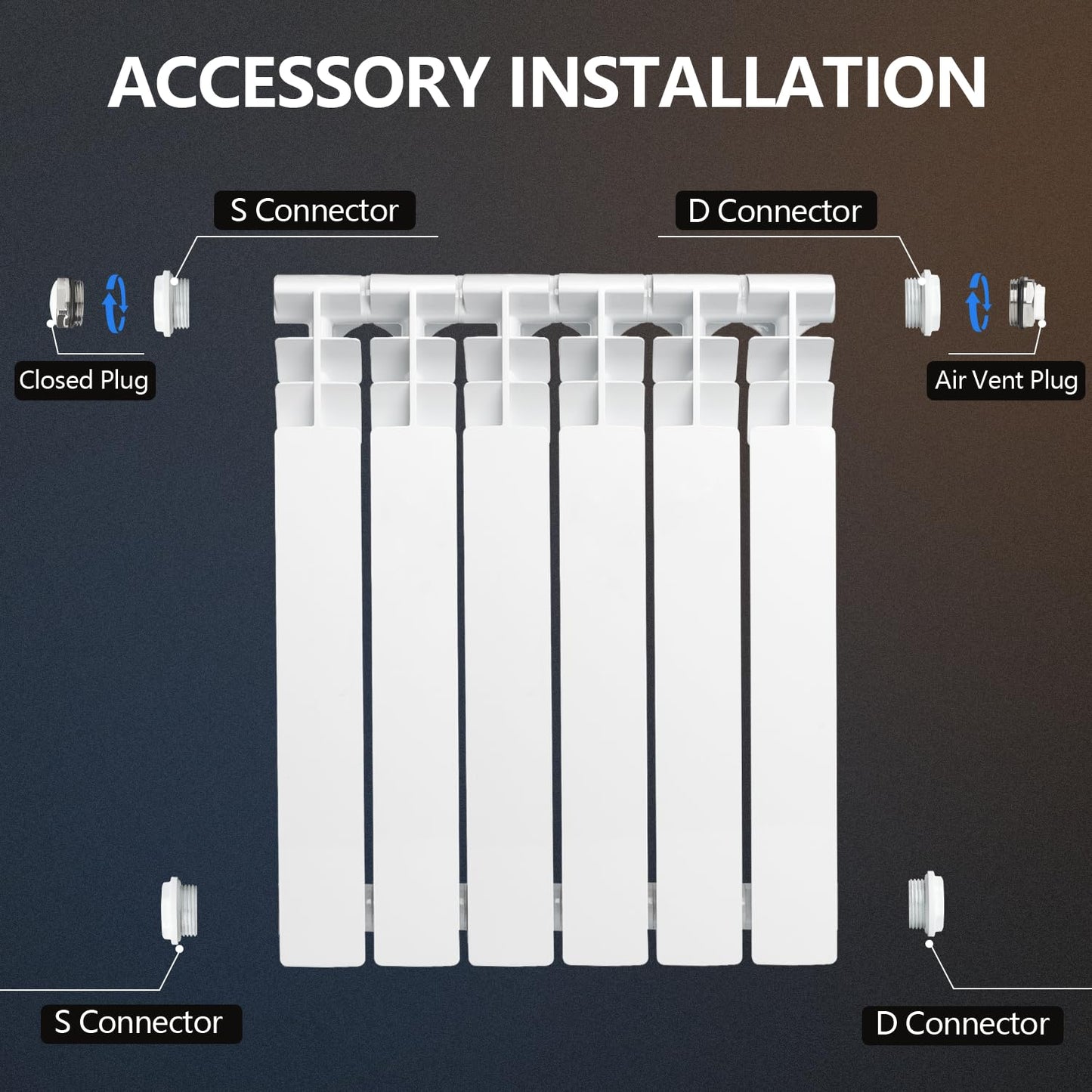 Quiet Energy Saving Hot Water Radiator, 6-Panel Wall-Mounted Aluminum Radiator Heater for Kitchen, Bathroom and Bedroom