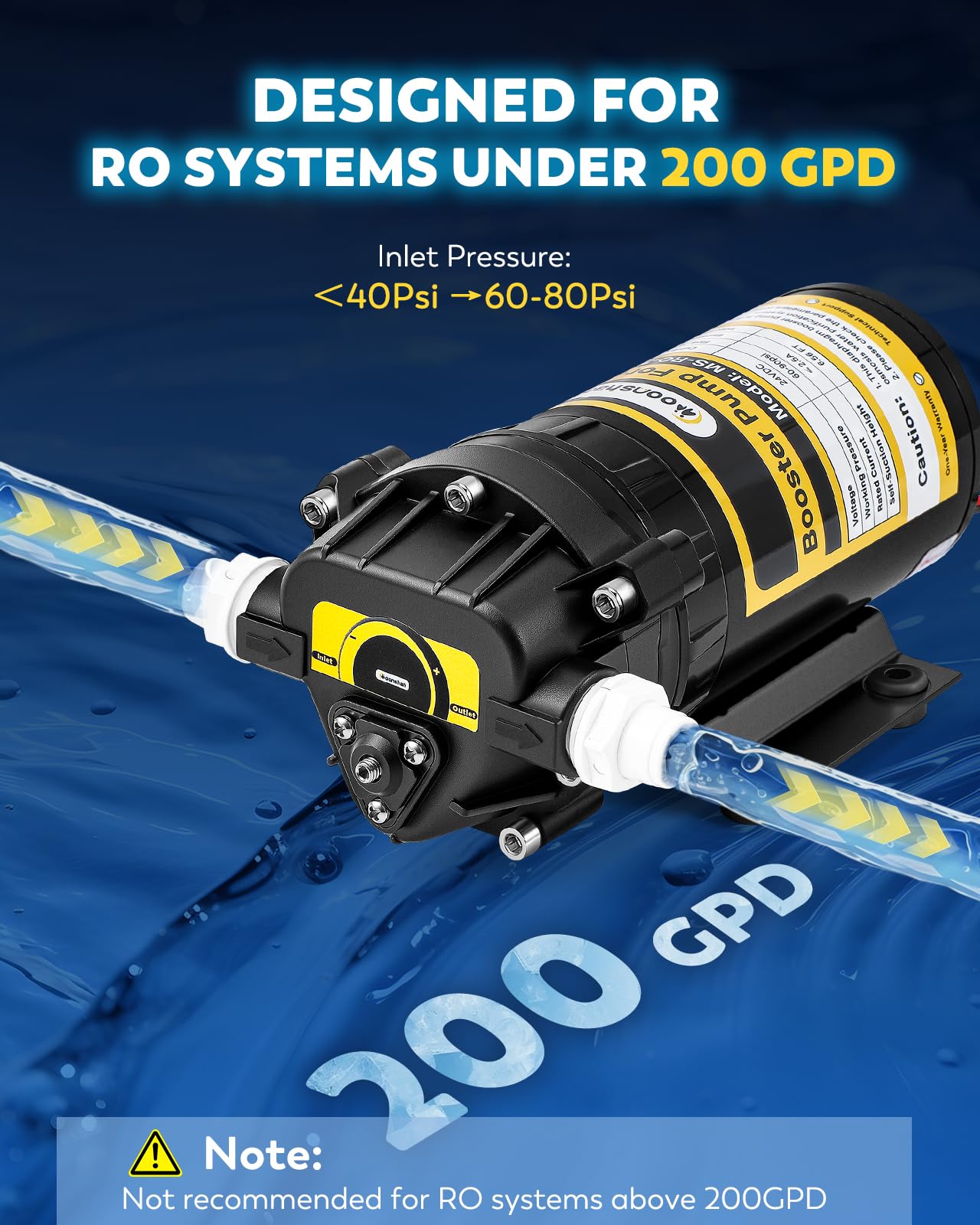 Moonshan 200GPD Booster Pump for RO System Complete Kit Suitable for Home Reverse Osmosis Water Filter System Quick-Connection Design High Pressure Switch Pressure Adjustable (8800)