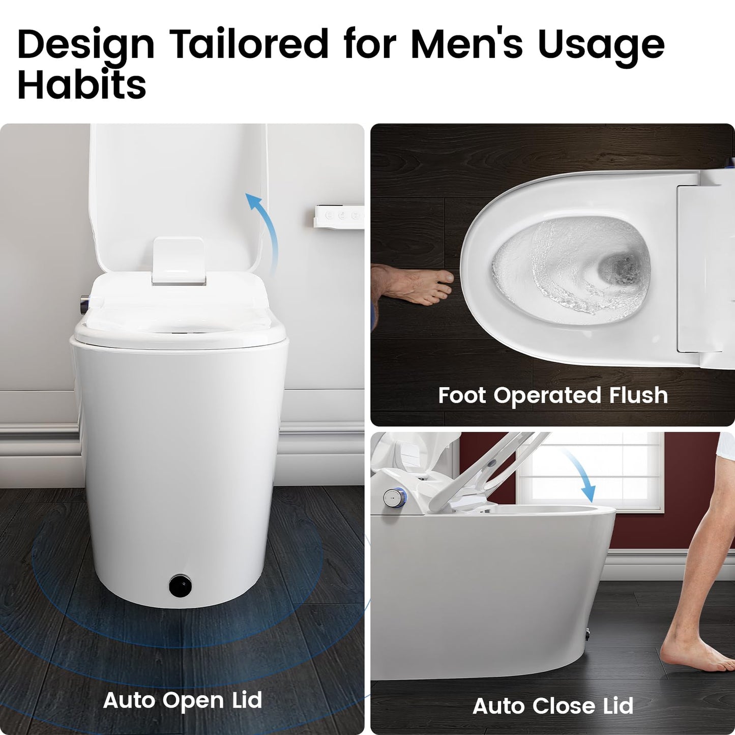Smart Toilet with Built-In Bidet, Auto Open and Close Lid, Heated Seat, Warm Air Dryer, Night Light, 1.06 GPF Powerful Auto Flush and Blackout Flush, Easy Operation by Knob, Remote, Kick Button