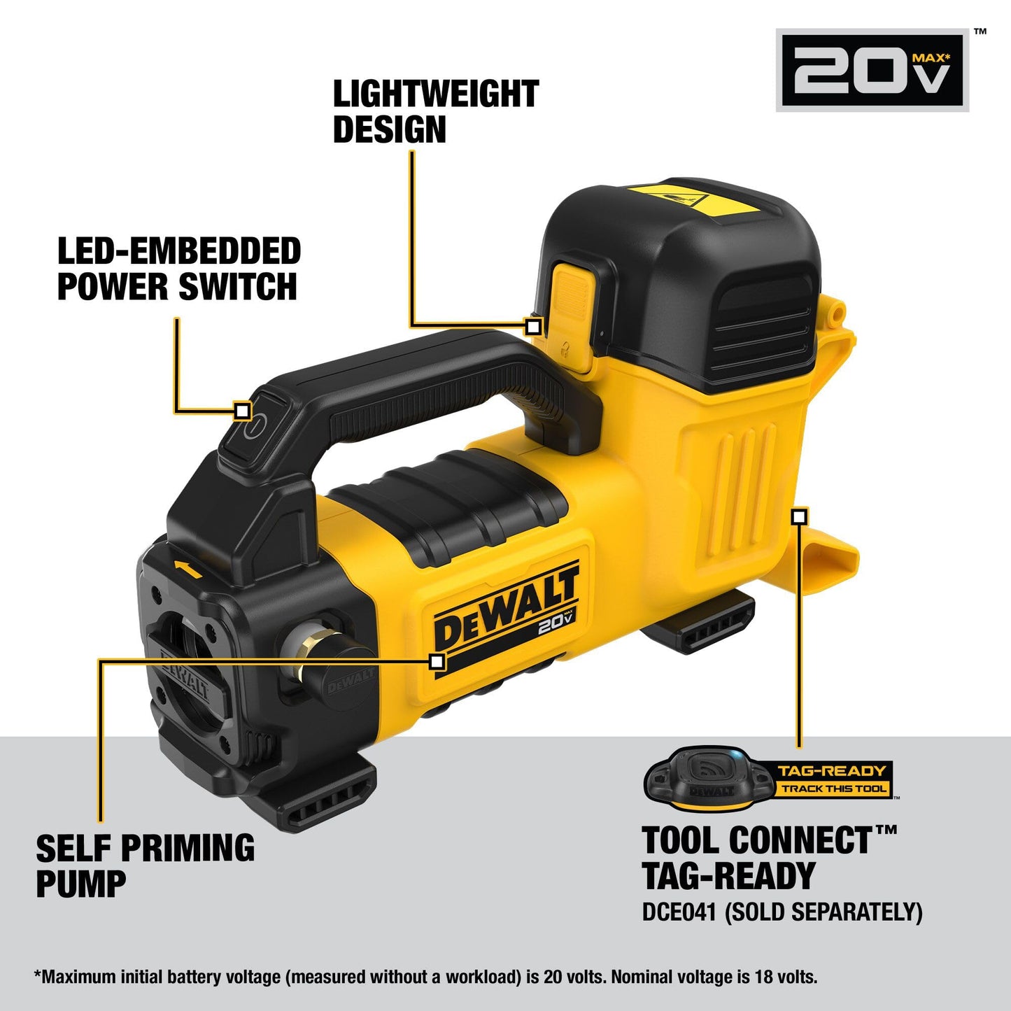 DEWALT 20V MAX Transfer Pump, 10 GPM, Powerful and Lightweight, Profesional Grade Versatility, Bare Tool Only (DCE050B)