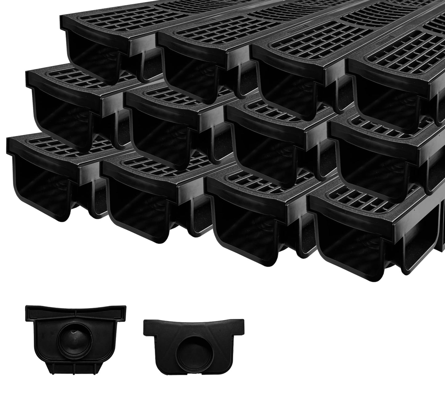 Natotela B Class Driveway Channel Drain with HDPE Grate-19.7Lx5.5Wx3.9H in. Shallow Profile Trench Drain System,12 Pack Total Length 236.22in,Heavy Duty Trench Drain for Garage,Parking Lot,Concrete