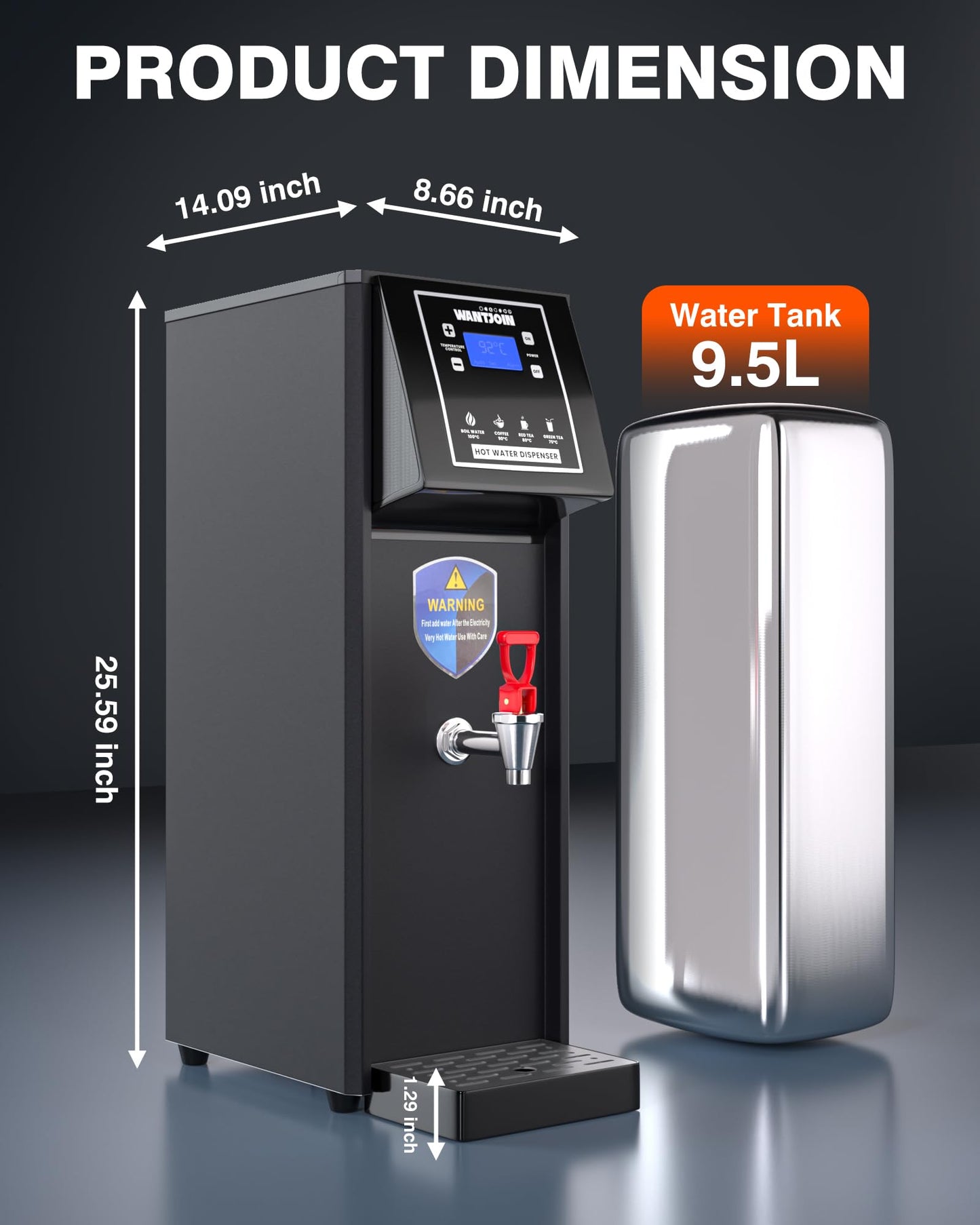 WantJoin commercial hot water dispenser - Electric Water Boiler 30L(7.9GAL)/Hour Adjustable Temperature Control 32°F - 198°F for Coffee Boba Tea Shop Office, 1600W