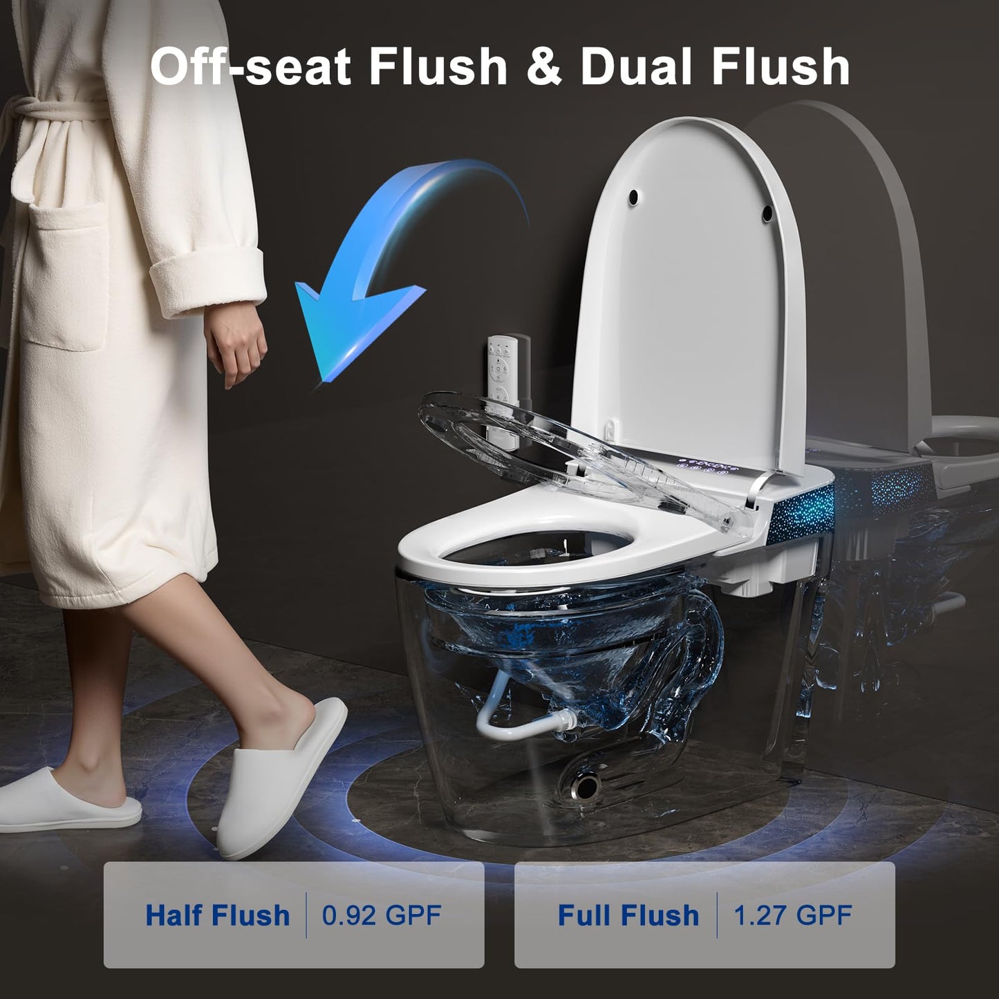 Smart Toilet with Bidet Built In, Modern Tankless Bidet Toilet with Auto Open/Close, Self-cleaning, Instant Warm Water&Dry, Heated Seat, One-Piece Toilet with Night Light, Auto Flush