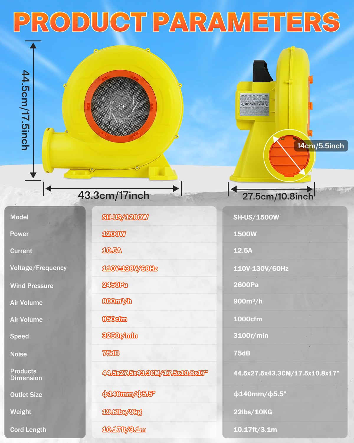CooTentler Bounce House Blower for Inflatables, 1200W 1.6HP Powerful & Portable Fan Pump for Inflatable Bouncy Castle, Jumper, Bubble House, Water Slide
