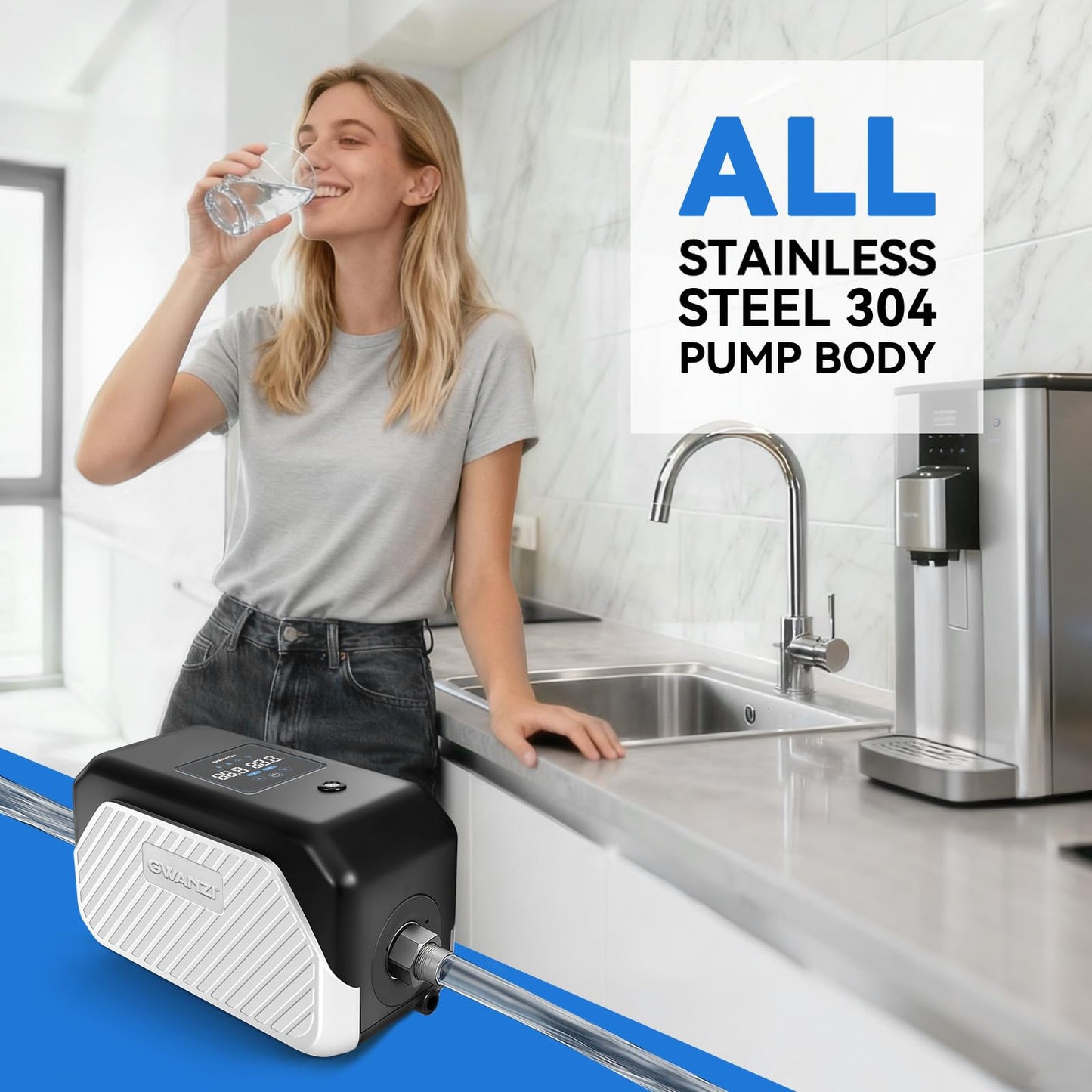 Gwanzi 1.2HP Whole House Variable Speed Water Pressure Booster Pump 90PSI 115V Automatic Penmanent Mangnet Motor Constant Pressure 1500GPH Wireless App Control for Home House Villa Apartmen