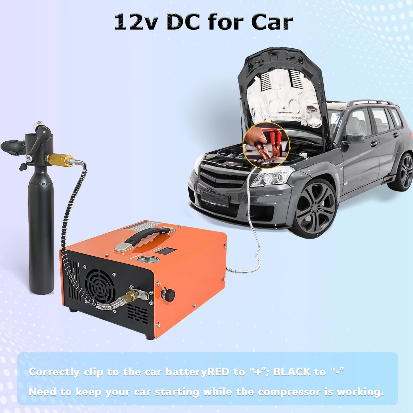 Nuoge PCP Air Compressor with Auto-Stop, Portable 4500Psi High Pressure Pump, Built-in Transformer, Oil-Free PCP Pump for Airgun Paintball Tank, 110V AC/12V DC