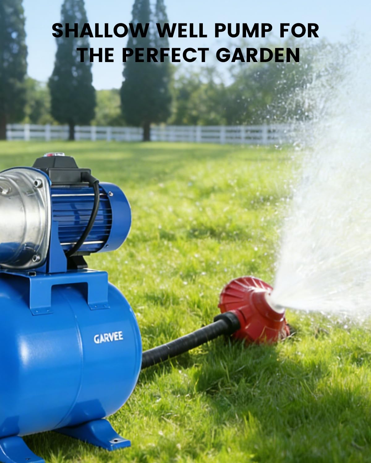 1.6HP Stainless Steel Shallow Well Pump with Pressure Tank - Up to 1320 GPH, 115V, 164FT, Automatic Water Booster Jet Pump for Home, Farm, Garden, Yard (Blue)