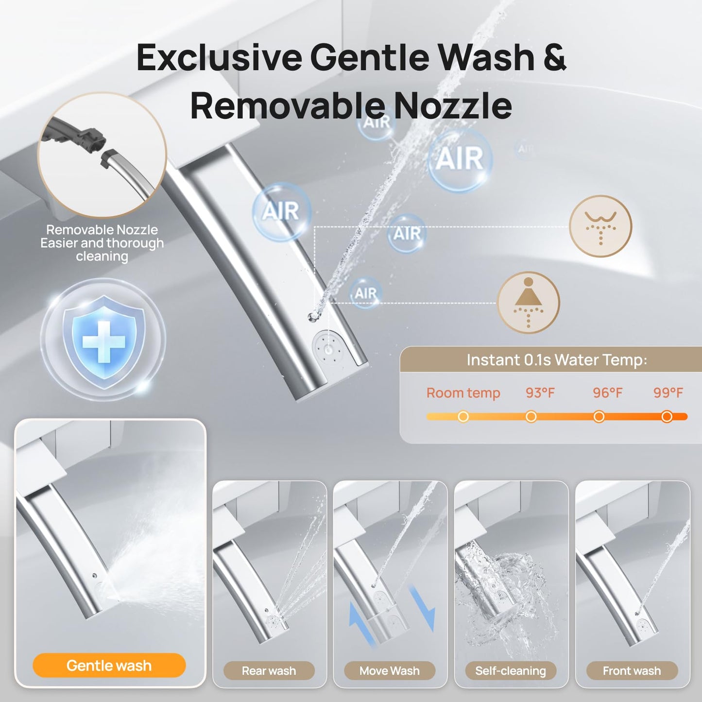 Smart Toilet with Bidet Built-in: Gentle Wash Bidet Toilet with Dryer, Dual Flush One Piece Toilet with Child Mode, Foam Shield, Heated Seat, Foot Sensor, UV-C Night Light, Pre-wet, Auto Lid/Seat