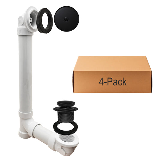 Westbrass D49321-4-62 1-1/2" x 12" Bath Waste & Overflow Assembly with One-Hole Faceplate Cover and Tip-Toe Drain Plug - SCH. 40 PVC, Matte Black (4-Pack)