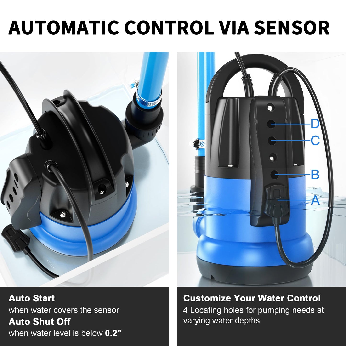 FOTING Sump Pump 1HP Clean/Dirty Submersible Water Pump,4600GPH Utility Pump Thermoplastic Electric Portable Transfer Water Pump for Swimming Pool Pond Basement with 10ft Power Cord,Auto