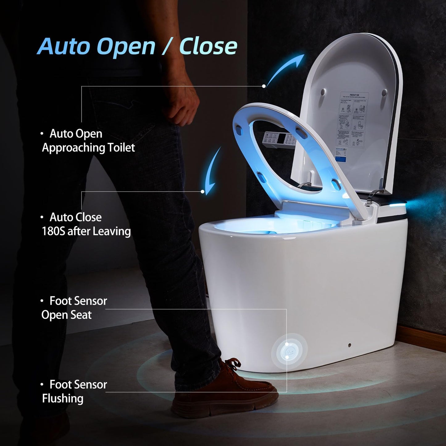 VIPOOO Smart Toilet with Bidet Built In- Auto Open/Close Lid, User Definition, Foot Sensor Flush, Heated Seat, Warm Water Dryer, Electric Power Flush Toilet VIP-U02MAX