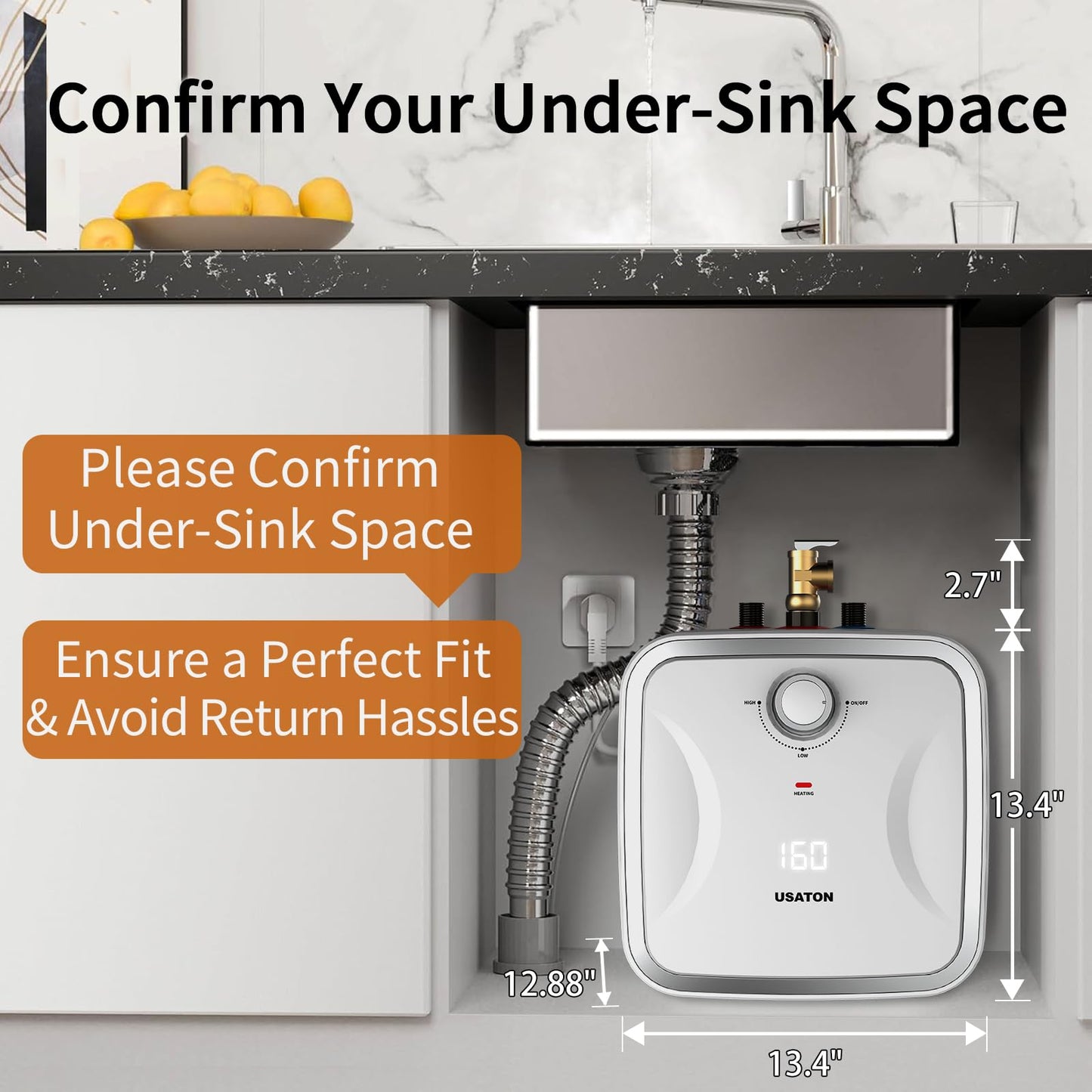 2.5 Gallon Hot Water Heater Electric - Compact Under Sink Instant Portable Mini Small Tank Hot Water with LED Display for Point of Use, RV Camper Kitchen, 110V/120 volt, 1440W, Wall or Floor Mounted