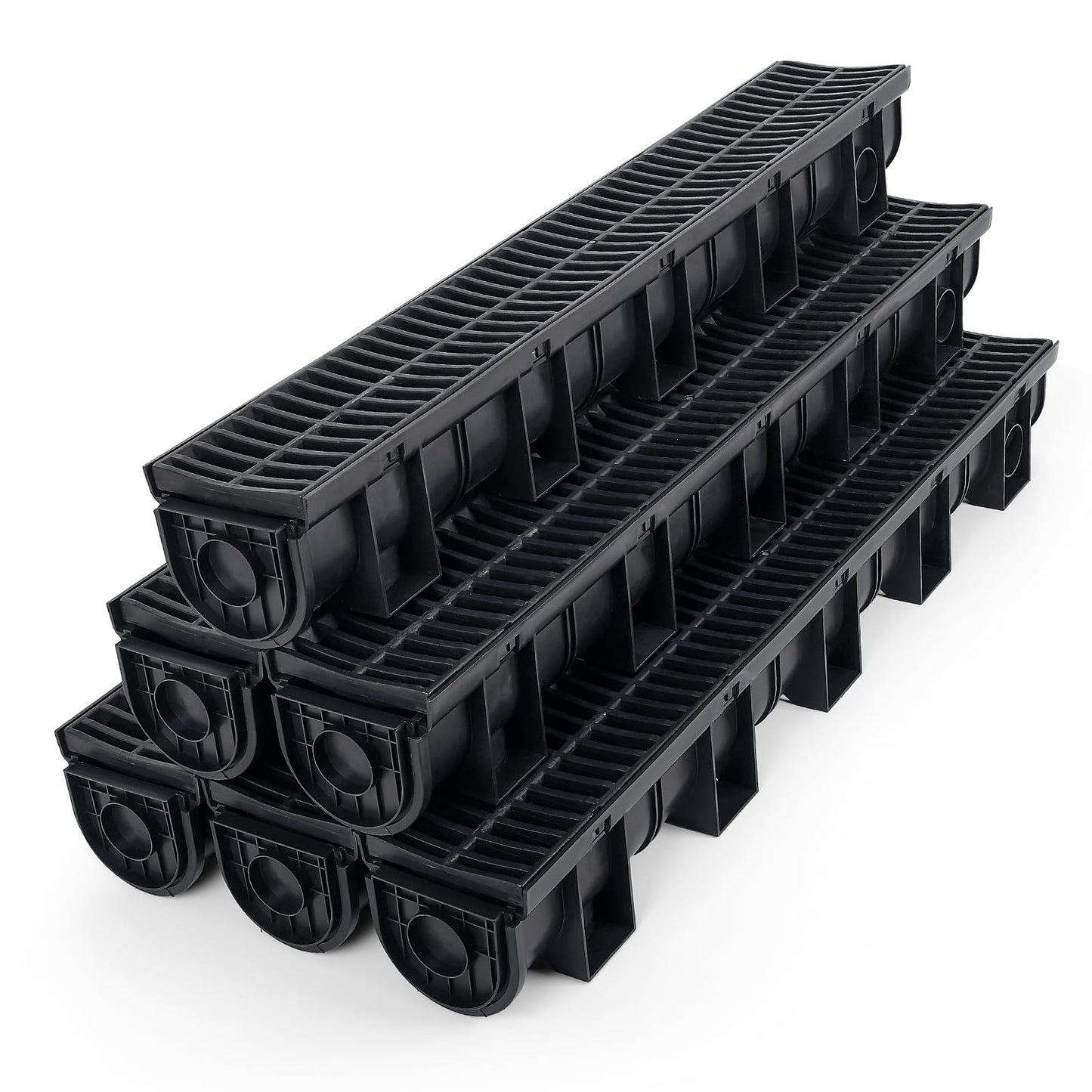 FAHKNS 6 Pack Trench Drain System, 5.9x5.1x39 Inch HDPE Drainage Trench,Black Driveway Trench Drain, Drainage Channel for Vehicle Passages, Patios, Garden Paths,Pool