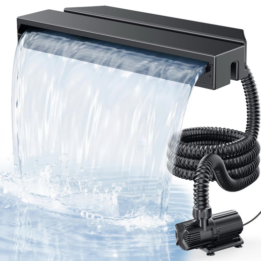 POPOSOAP Pond Waterfall Spillway Kit, 23" Waterfall Spillway with 63W 1600 GPH Pump, 10ft Corrugated Tubing & Filter Box for Pondless Waterfall, Outdoor Pond and Stream Features P458Y