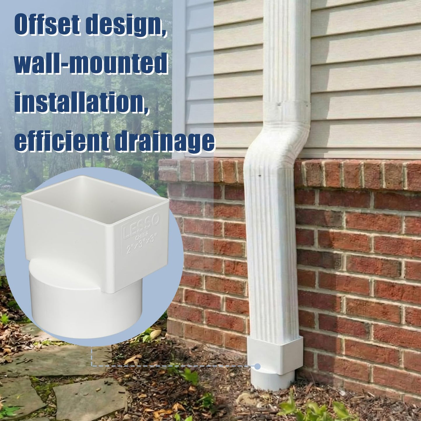 Sosation 8 Pcs 2"x3"x4" PVC Offset Downspout Drainage Adapter, Connects 2" X3" Downspout to 4" Round Sewer and Drain Pipe, Hub/spigot End, Universal Design to Fit All Types of 4" Round Drain Pipe Tile