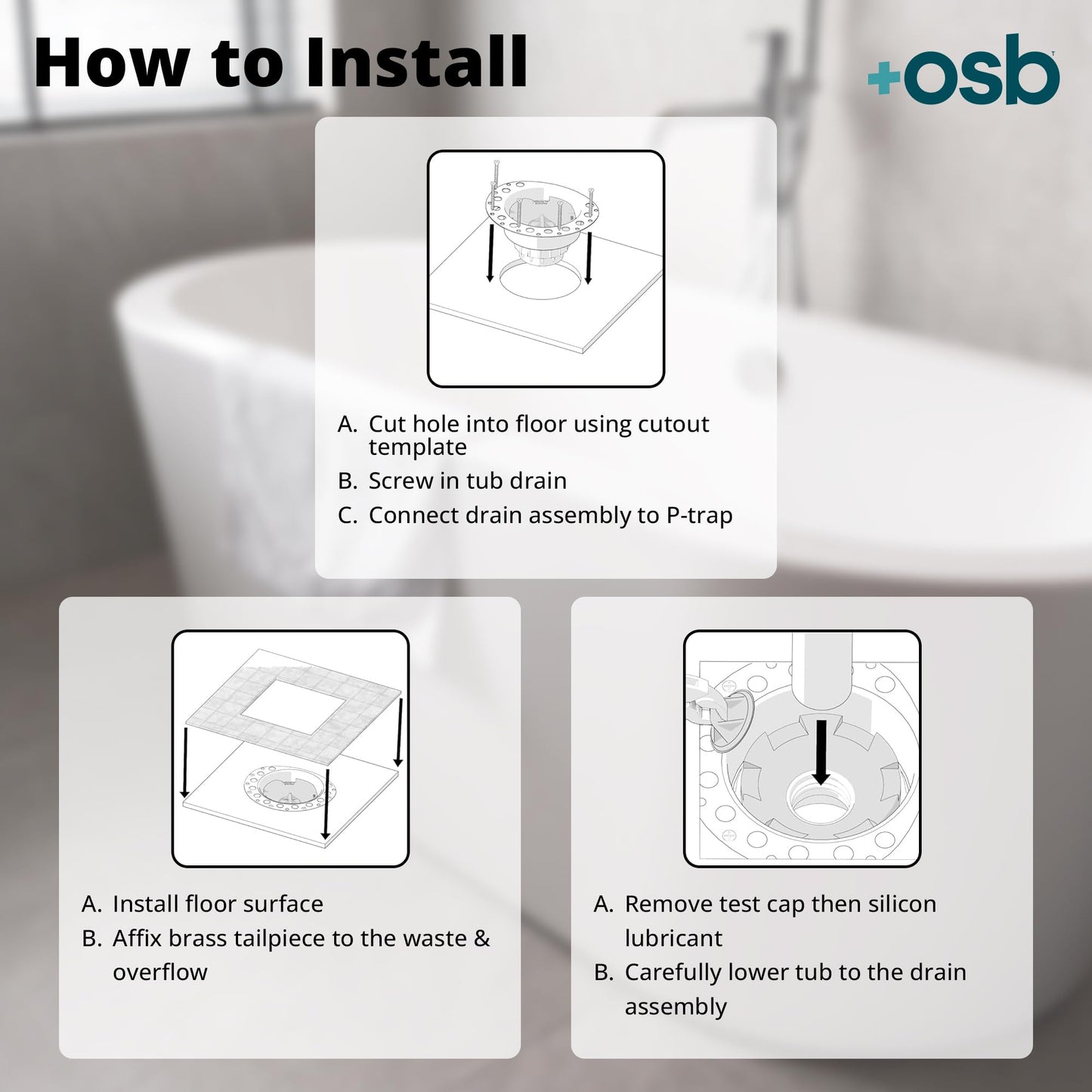 OS&B ITD25 FRZERO Fire Rated PVC Island Tub Drain Kit for Freestanding Tubs, Rough-in for Easy Installation, Compatible for Non-Combustible Buildings, Testable Bathtub Drain for 8"/10" Joist Space