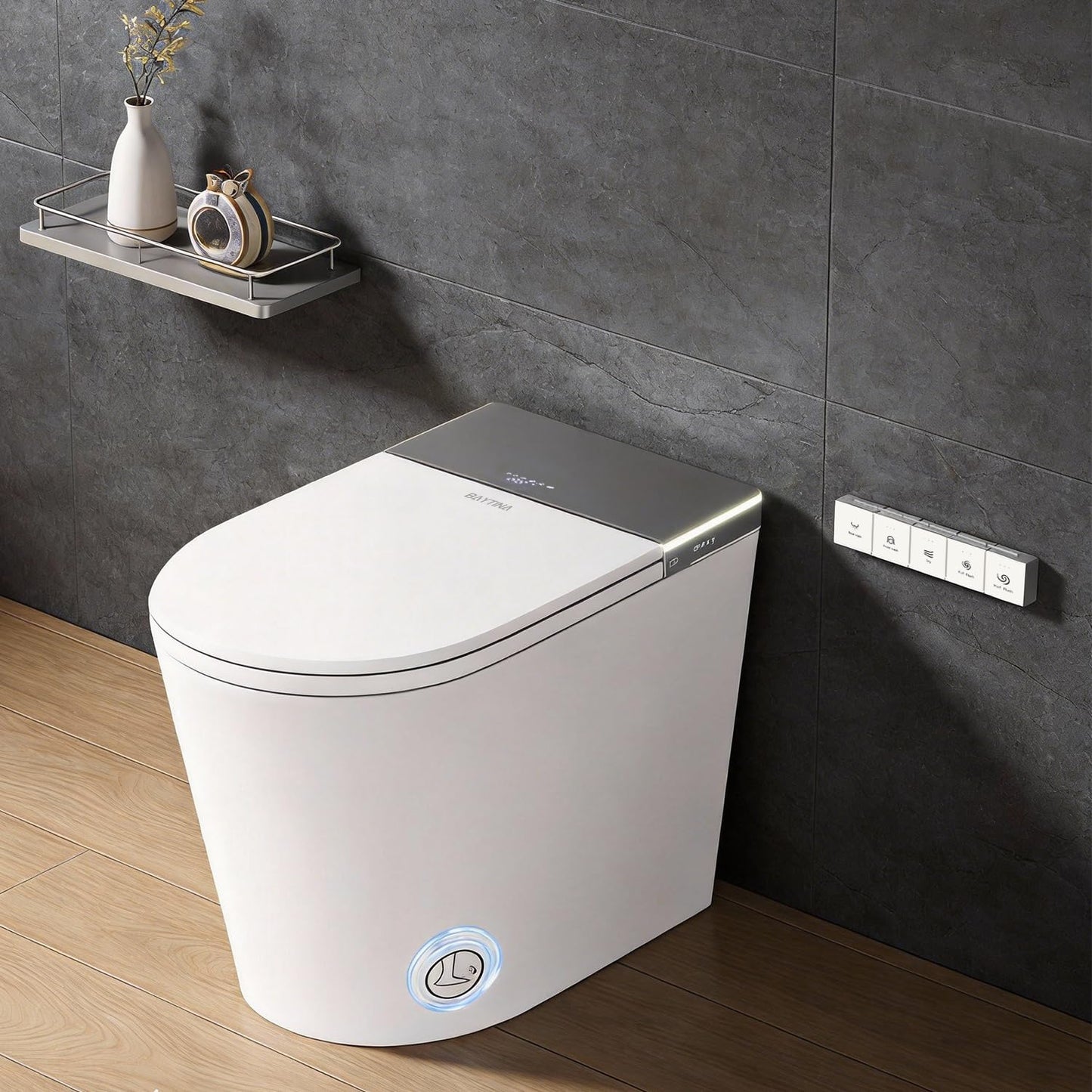 BAYTINA Smart Toilet, One Piece Toilet with Bidet Built in,Modern Elongated Toilet with Built-in Tank, Heated Toilet Seat, Bidet Warm Water, Dryer, Automatic Toilet Flusher, Foot Sensor Operation