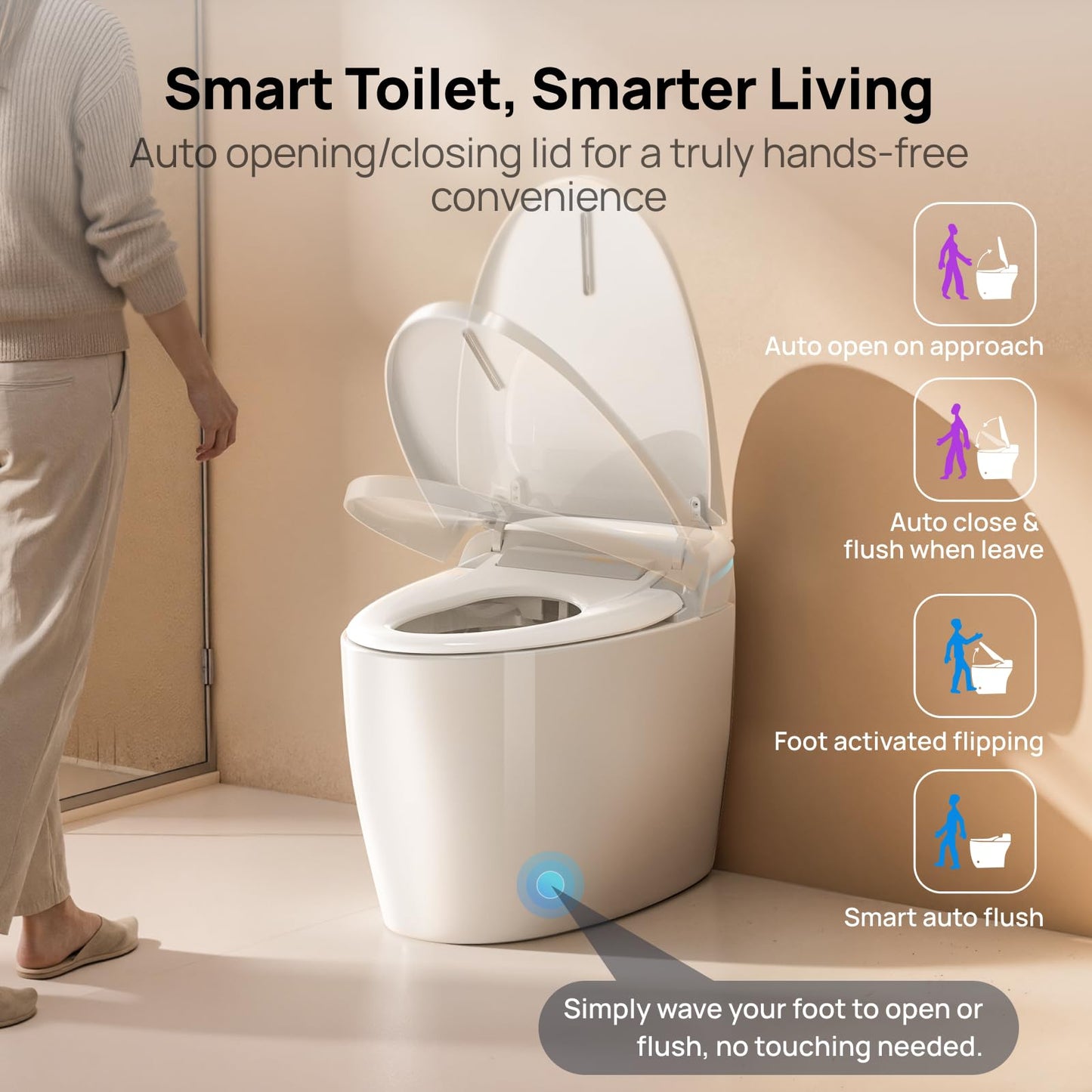 Smart Toilet with Bidet Built-in: Bidet Toilet with Washing Child Friendly Modes, Toilet Bidet with Heated Seat, One Piece Toilet with Warm Water, Dryer, Remote, Foot Sensor, Auto Flush Lid&Seat