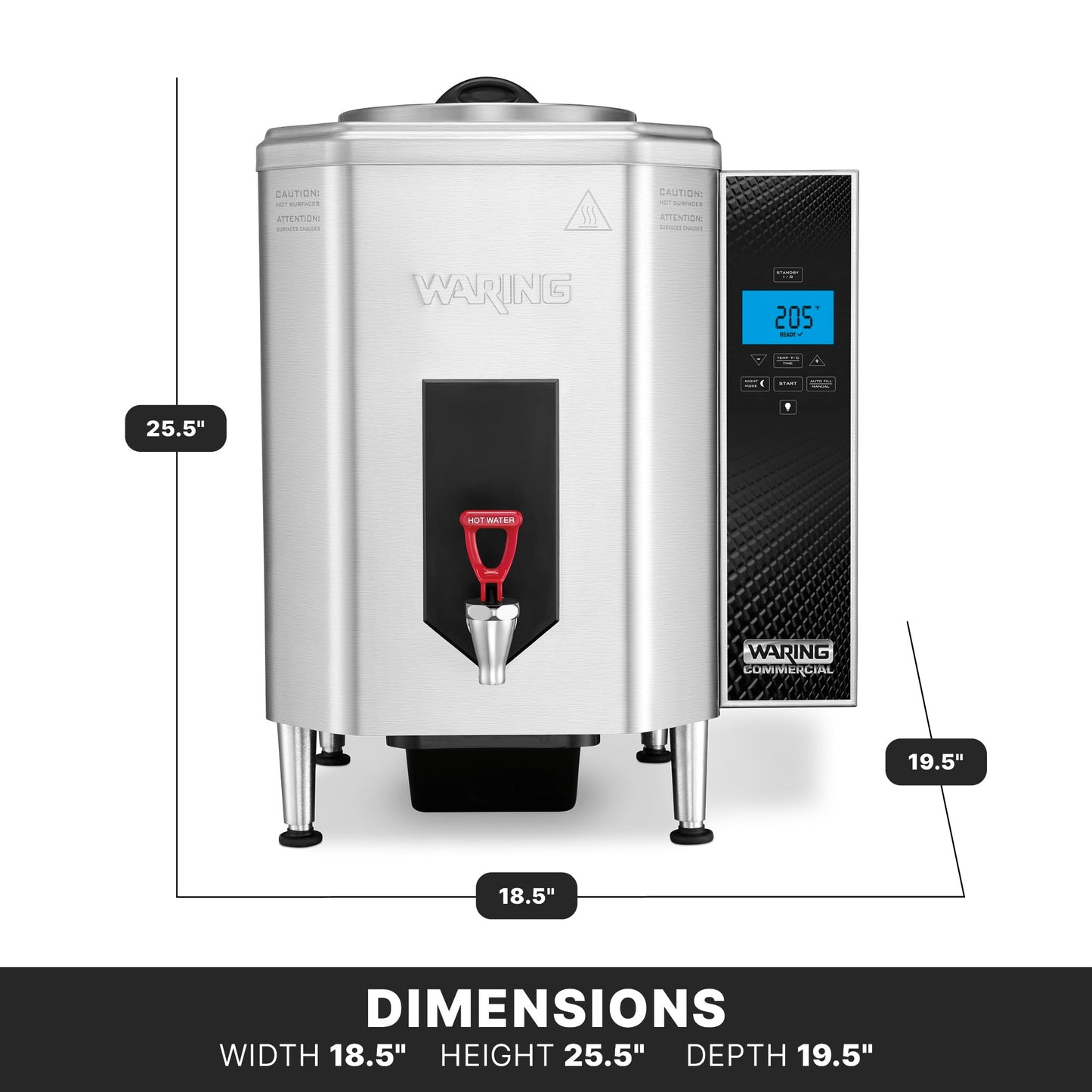 Waring Commercial WWB10G 10 Gallon Hot Water Dispenser, 120V, 1800W, 5-15 Phase Plug