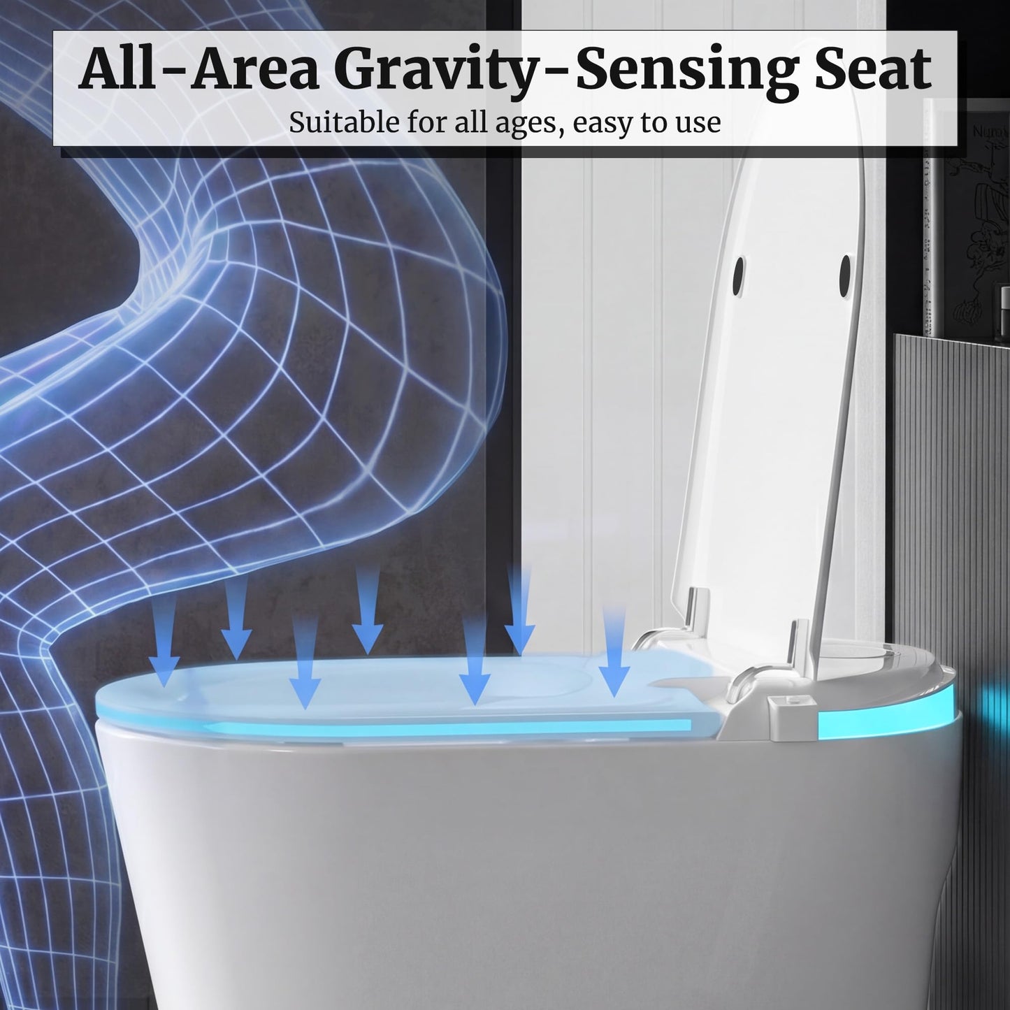 Smart Toilet with Tank, Electric Bidet Toilet with ADA Comfort Height Heated Seat, Auto Flush/Lid&Seat, Foot Sensor, UV-C light, Dryer One Piece Toilets with with Siphon Flush 1.28 GPF, MAP 1000g