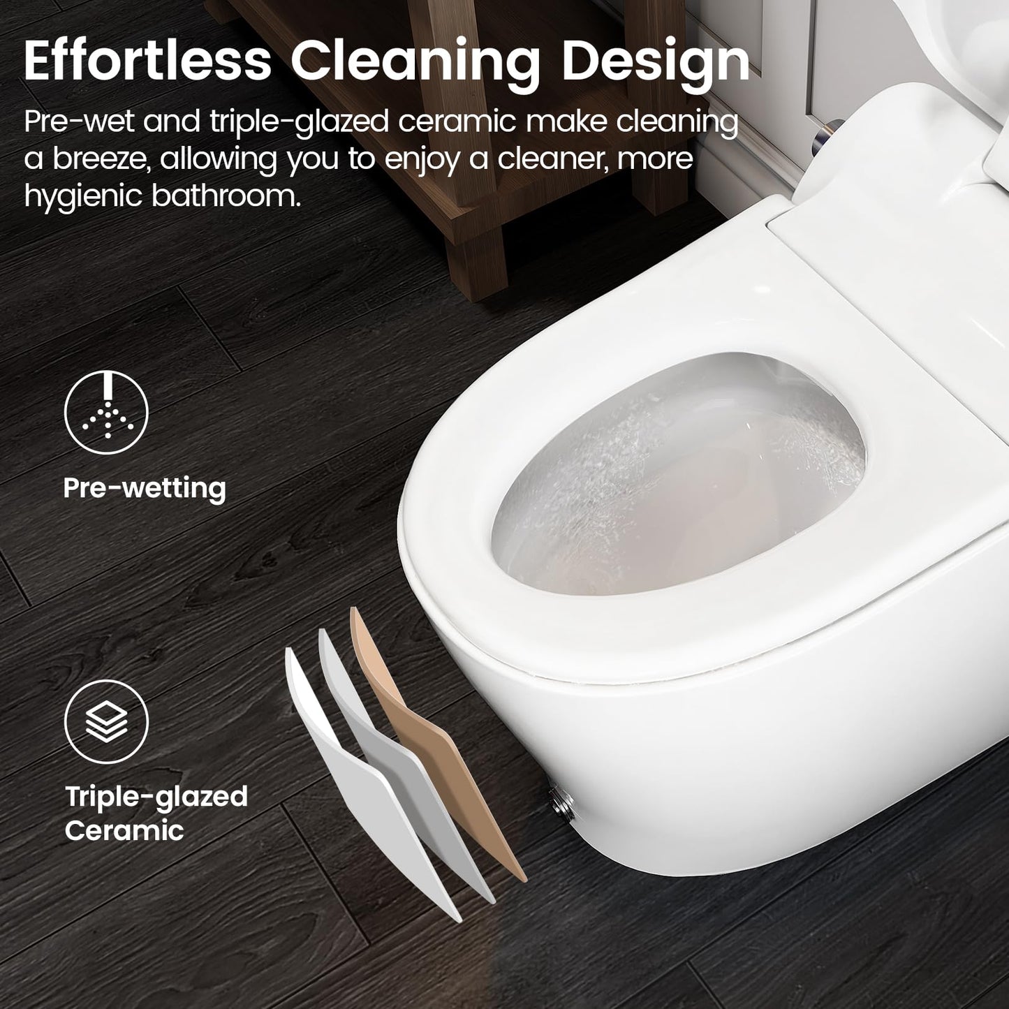 Smart Toilet with Built-In Bidet, Auto Open and Close Lid, Heated Seat, Warm Air Dryer, Night Light, 1.06 GPF Powerful Auto Flush and Blackout Flush, Easy Operation by Knob, Remote, Kick Button