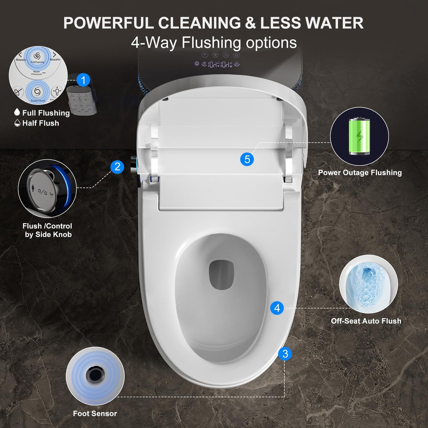 Smart Toilet with Bidet Built in, Elongated Bidet Toilet with Auto Soft Open/Close, Auto Flush, One Piece Toilet with Warm Wash & Dryer, Heated Seat, LED & Night Light, Self-Cleaning, Full/Half Flush