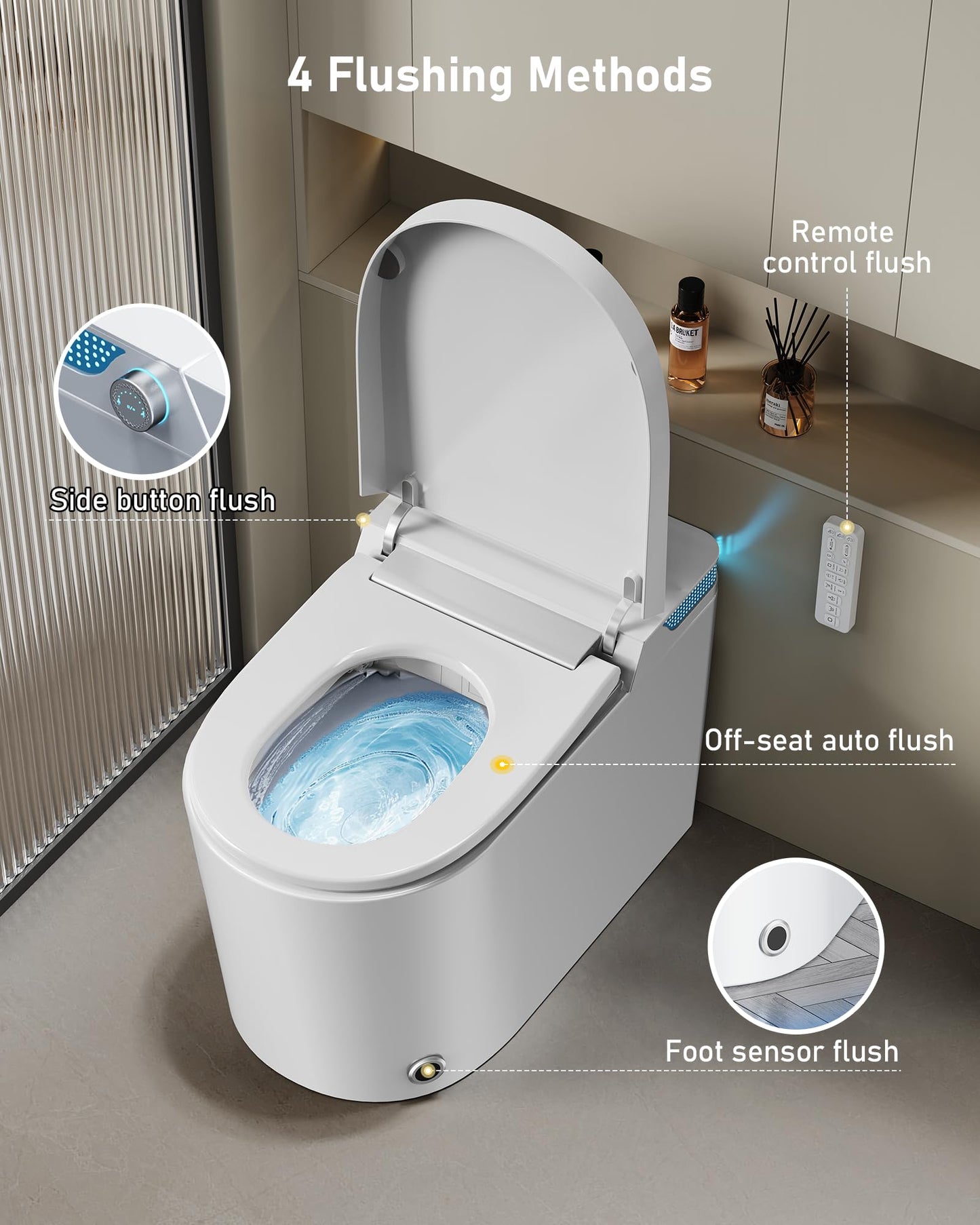 Smart Toilet with Bidet Built-In-Tank: Water Temp Adjustable Bidet Toilet with Child Seat, Heated Seat Modern Toilet, One Piece Toilets with Dryer Remote Foot Sensor Foam, Auto Lid&Seat, ADA Comfort