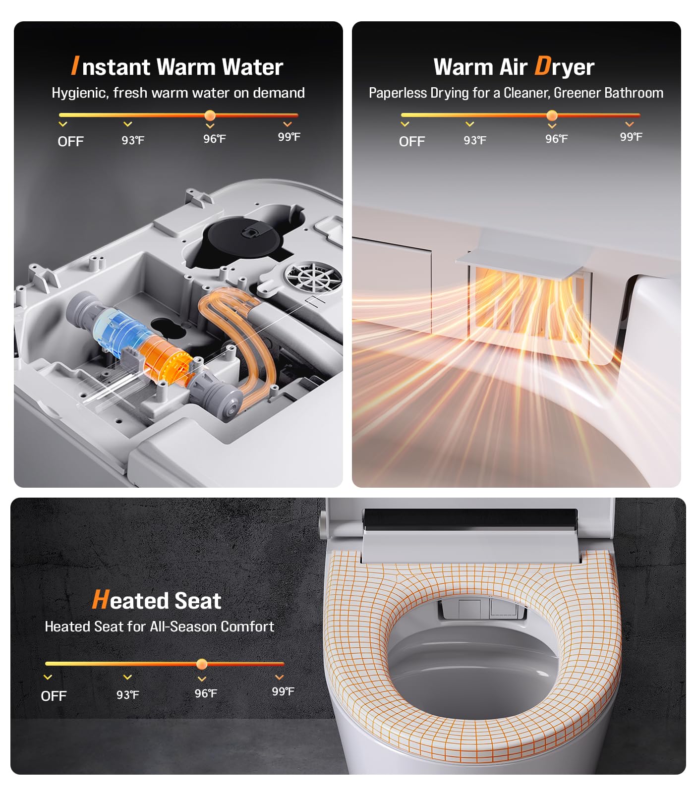 Smart Toilet with Bidet Built In, Heated Seat & Dual Auto Flush, Foot Sensor, Tankless Modern Elongated Electric Toilet with Warm Water Wash, Air Dryer, LED Display & 1000g MaP Flush, 1.28 GPF