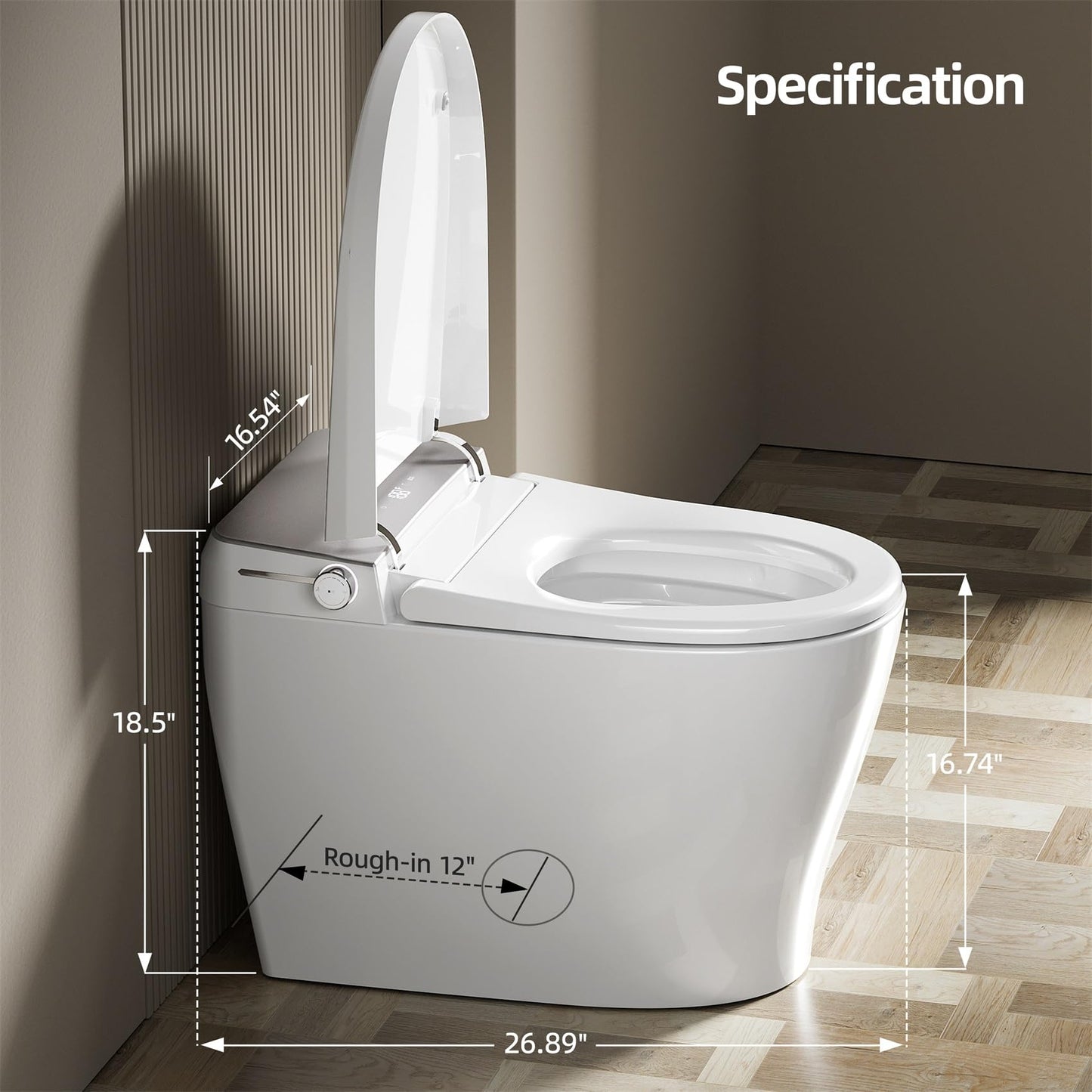 RekeSmt Commercial Grade Smart Toilet with Built-in Tank and Pump - 12” Rough-in, Low Water Pressure Solution, Heavy Duty Smart Bidet Toilet with Knob Control, Foot Sensor Flush, Blackout Flush