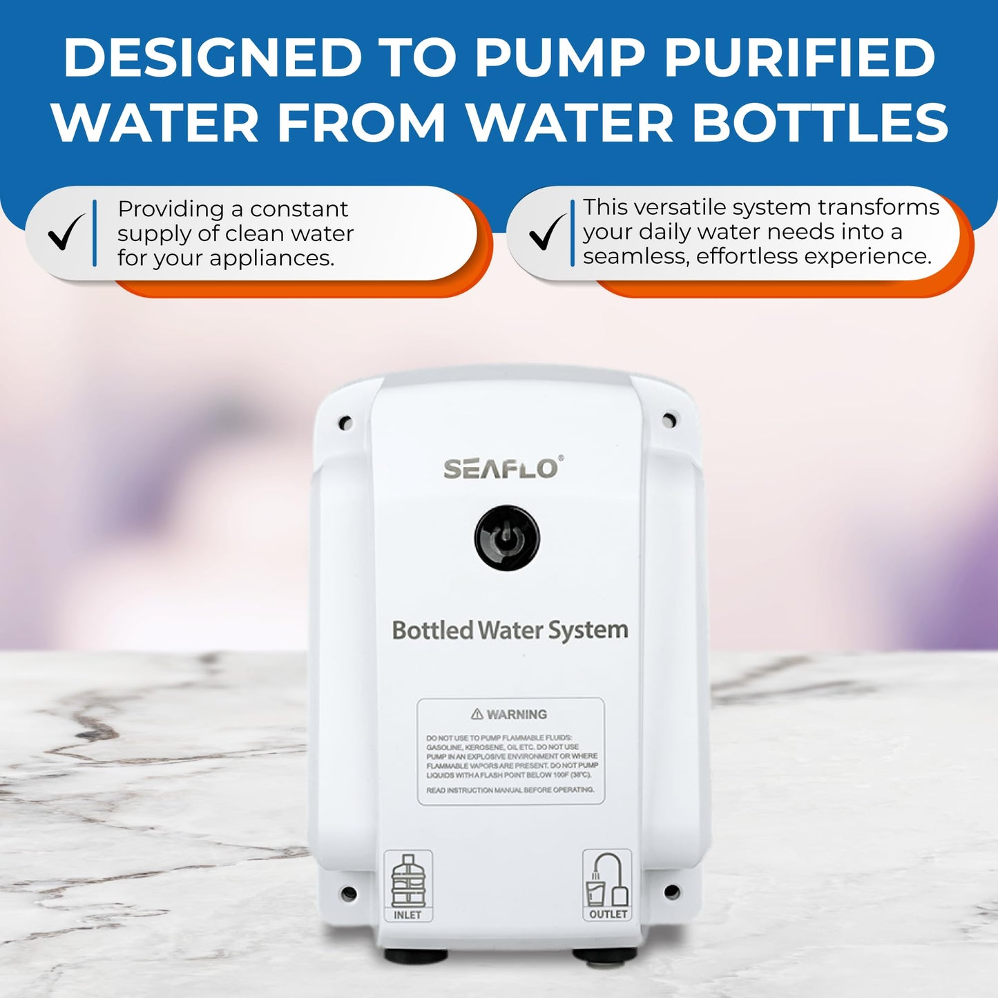 SEAFLO Bottled Water System - Convenient On/Off Switch, 20ft Discharge Tube, Wall Plug